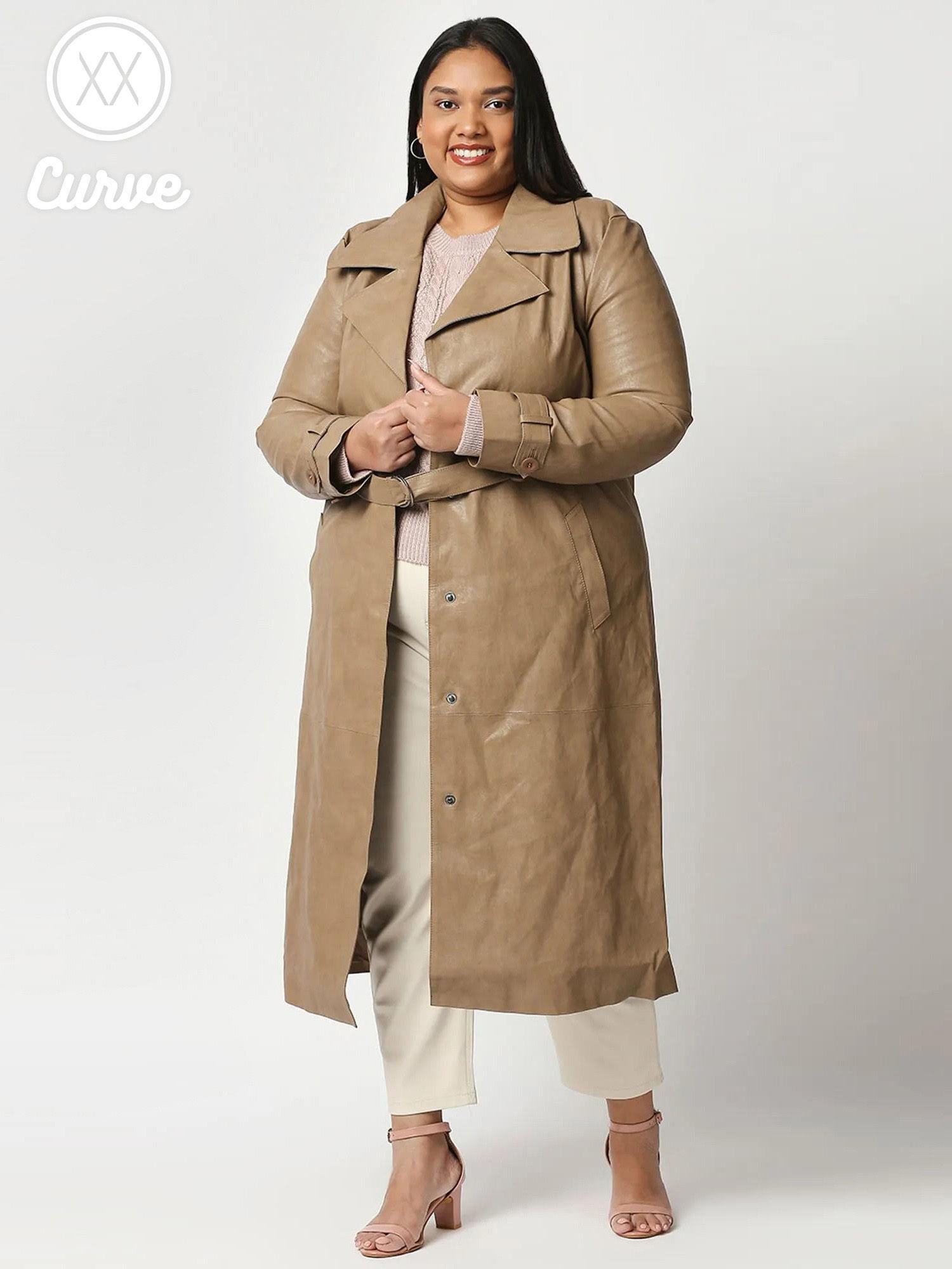 curve beige all time favourite leather overcoat