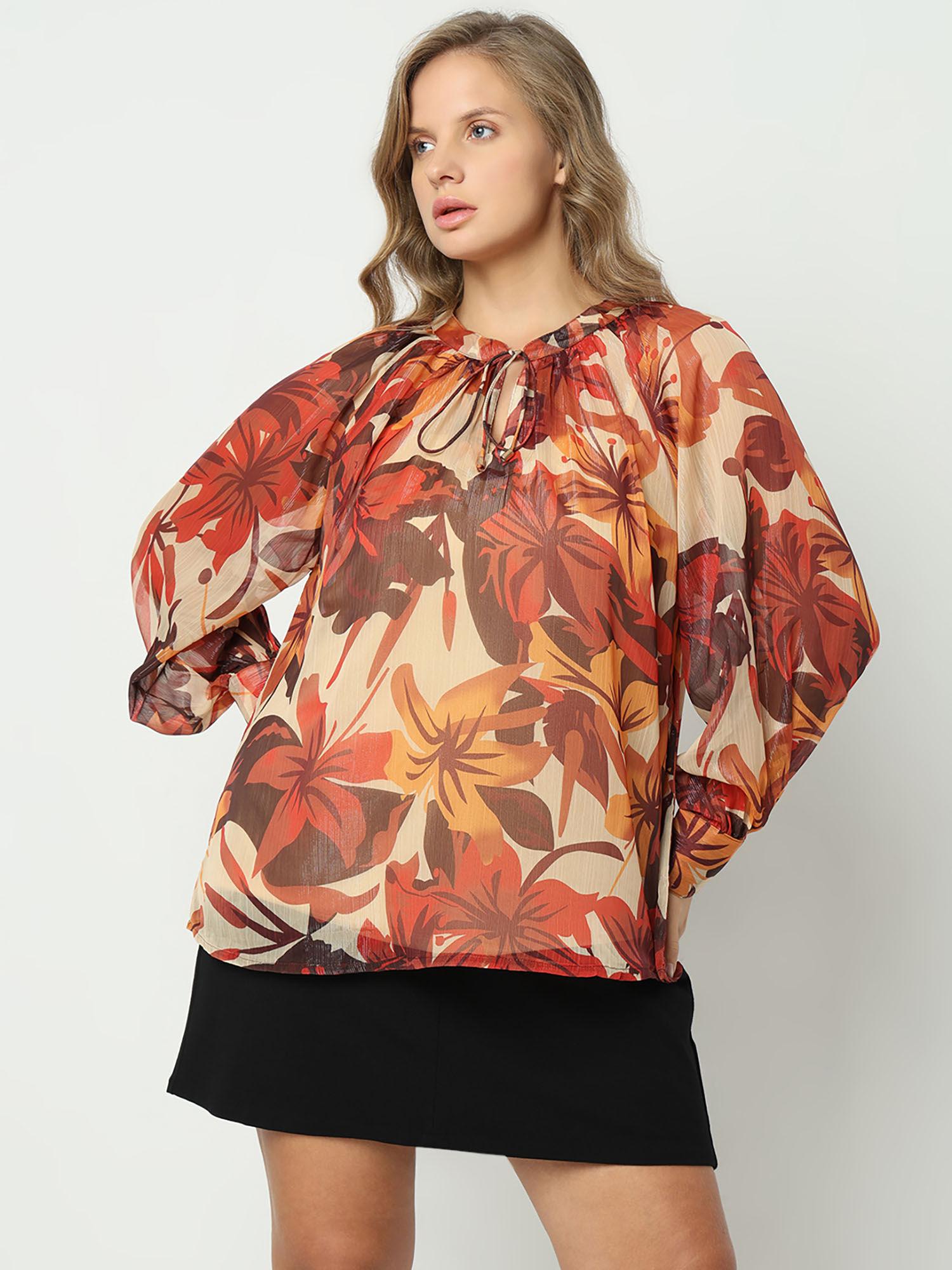 curve beige floral print top