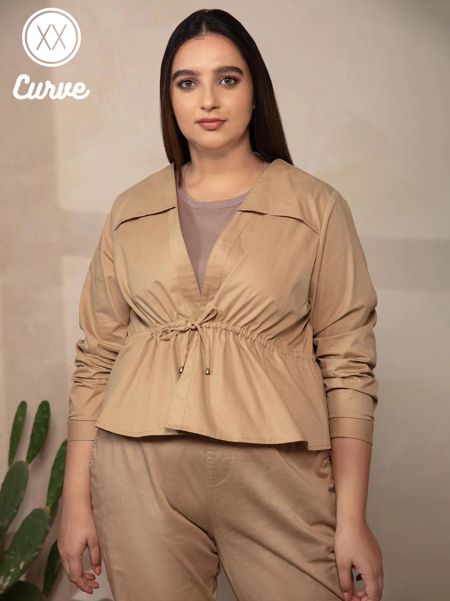 curve beige solid collared shrug