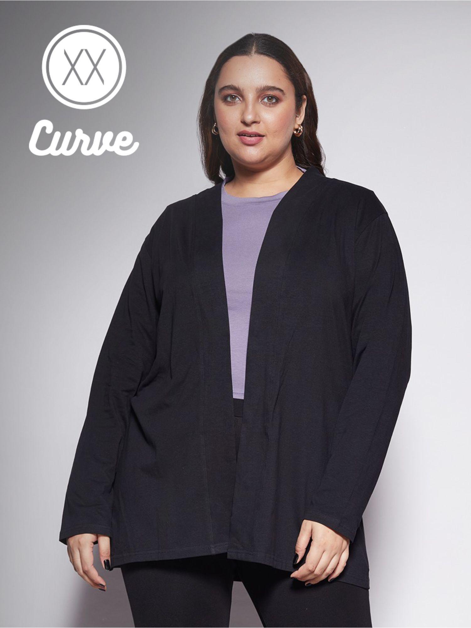 curve black front open longline basics shrug