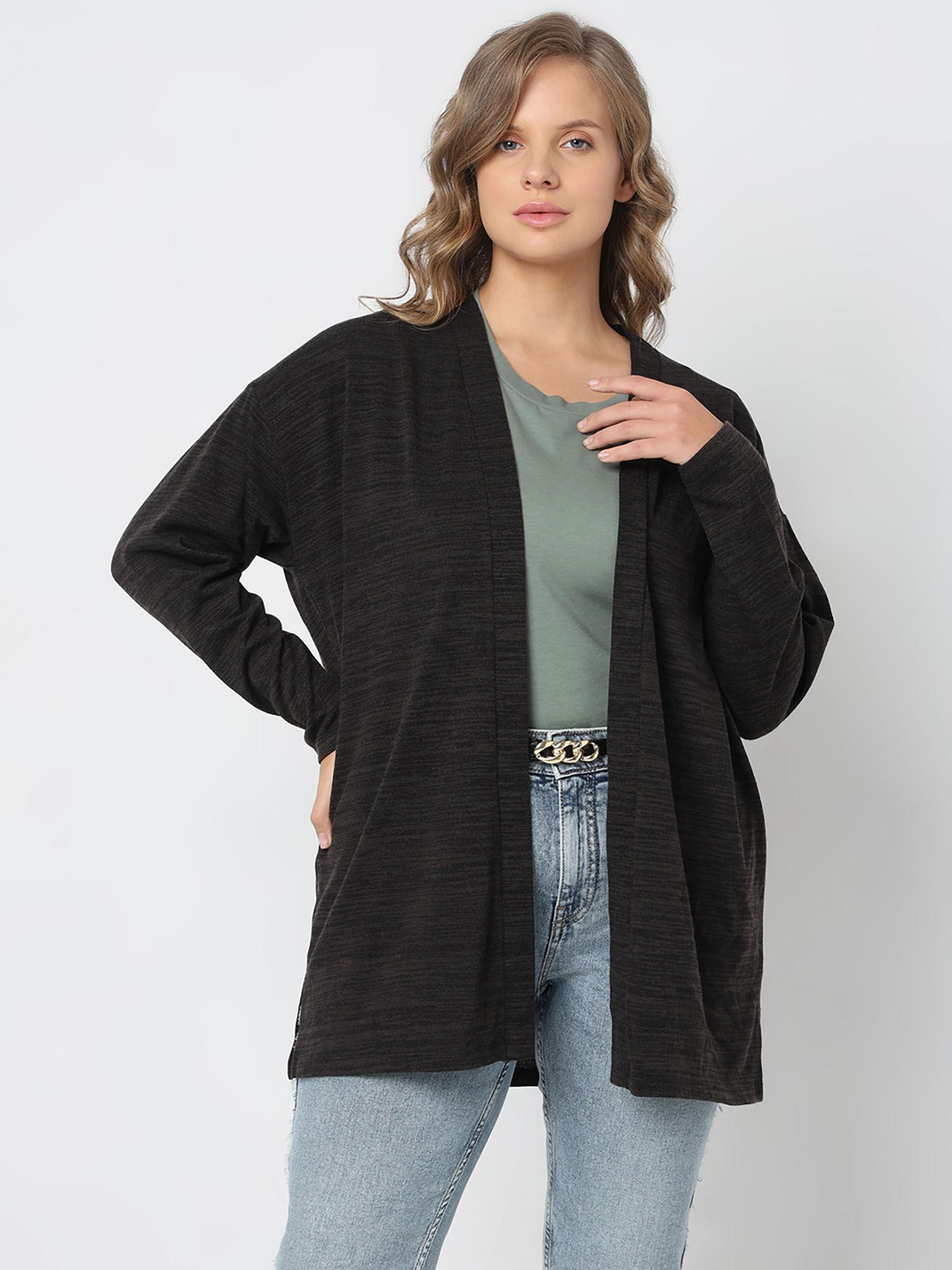 curve black melange front open cardigan