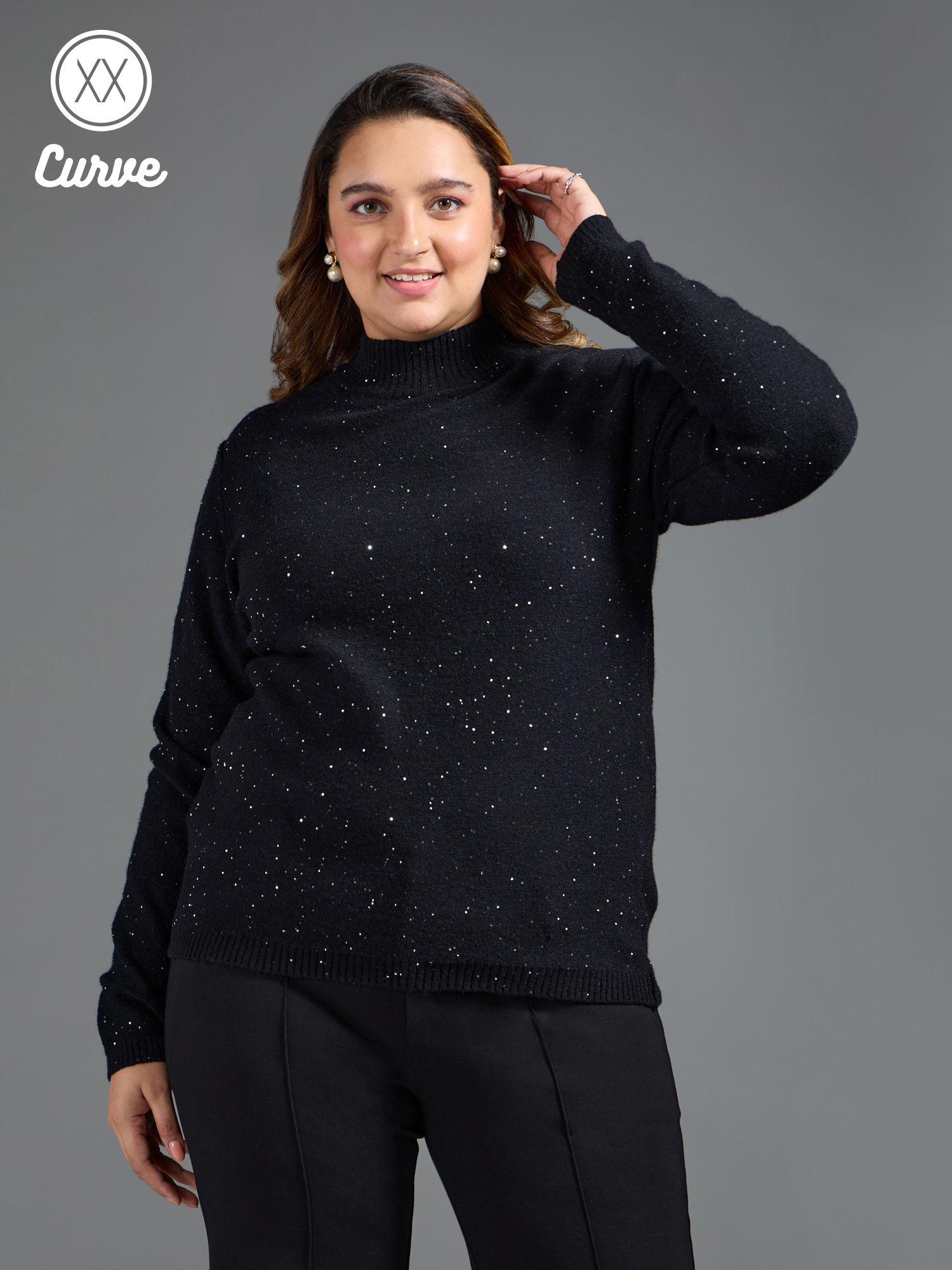 curve black sequined turtle neck sweater top