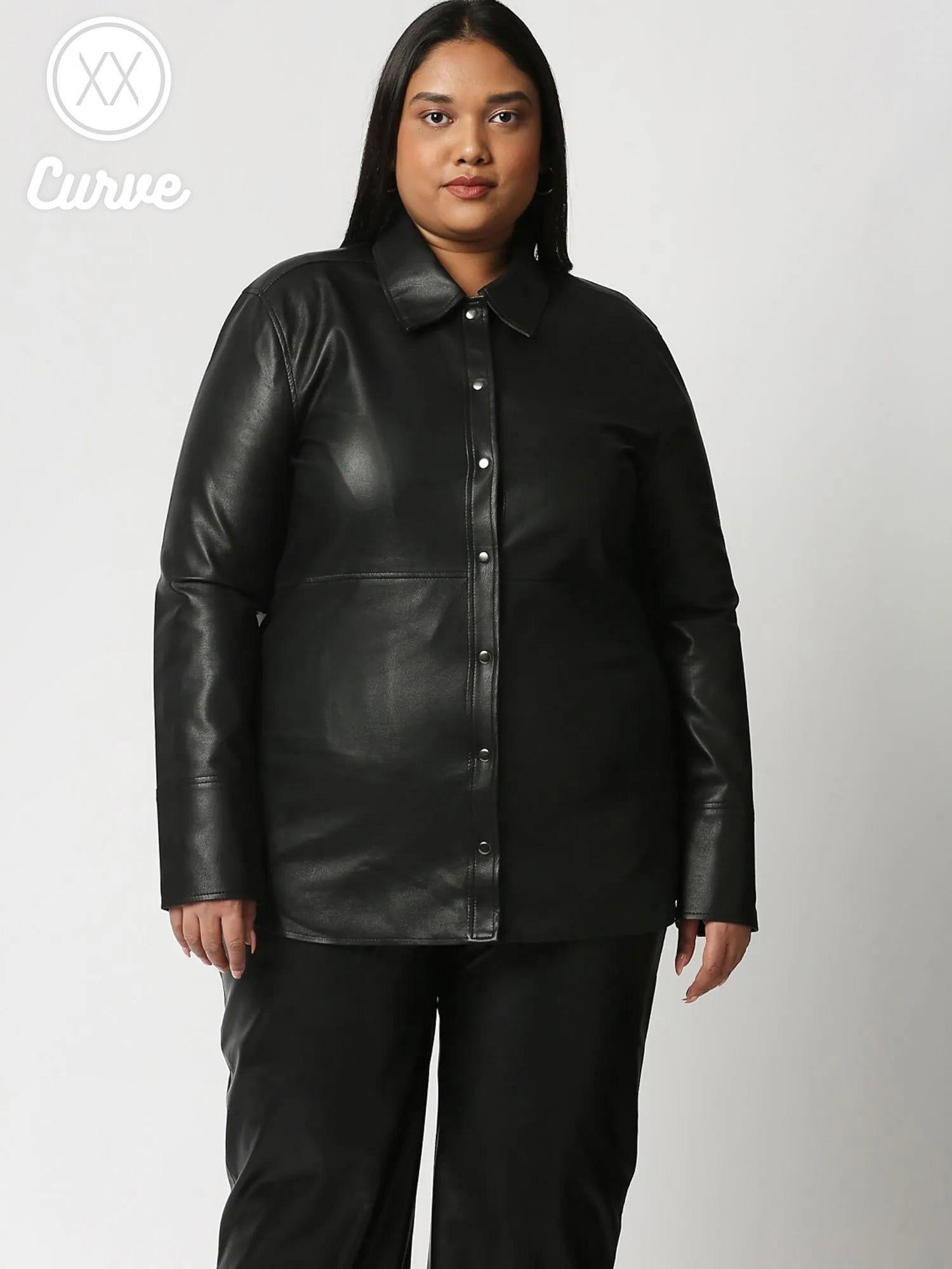 curve black solid full sleeves shirt