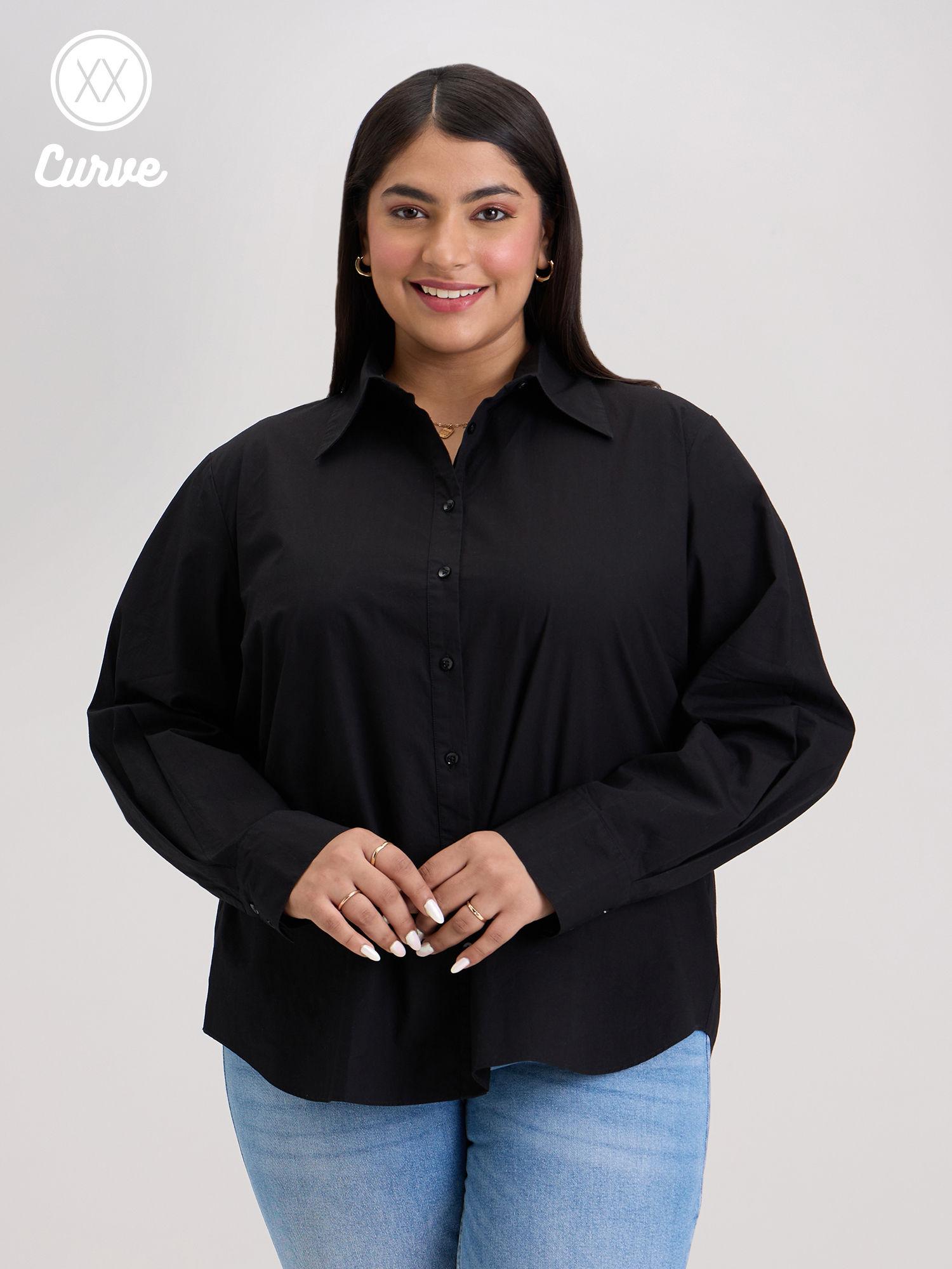 curve black solid full sleeves work shirt