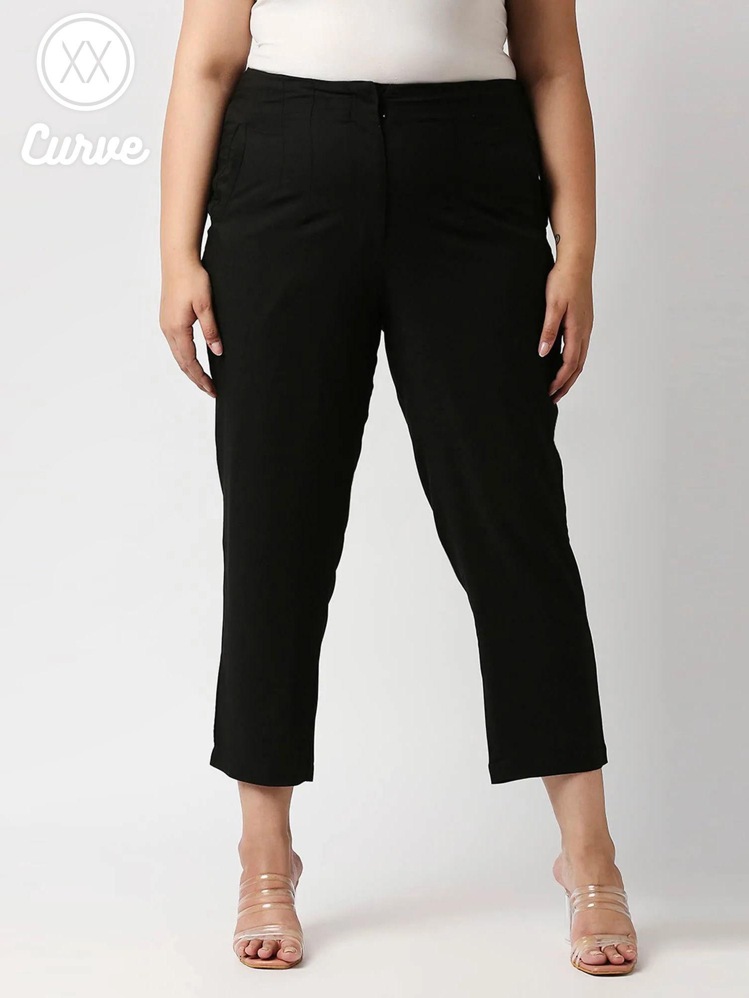 curve black solid straight work pants