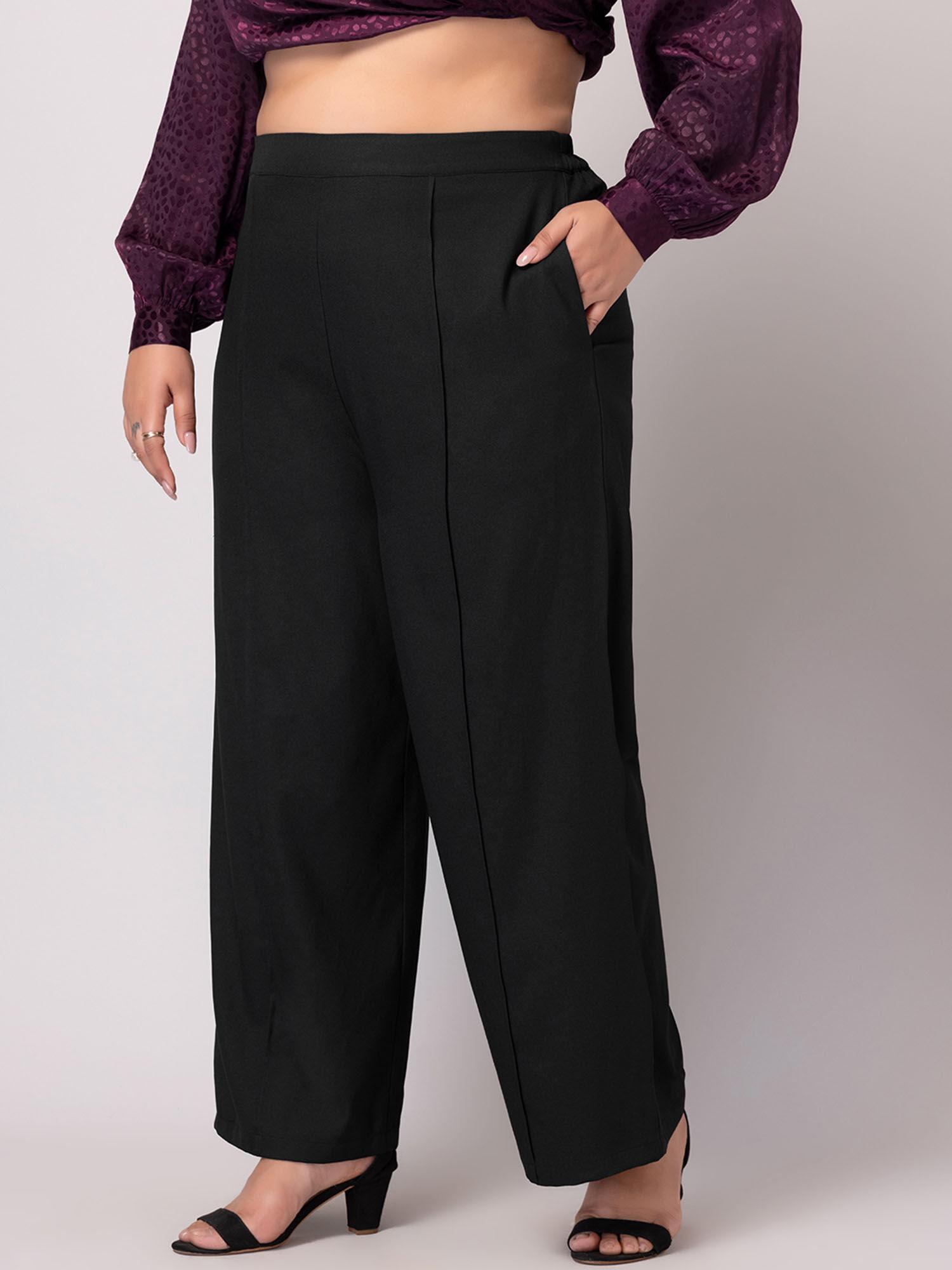 curve black straight trousers