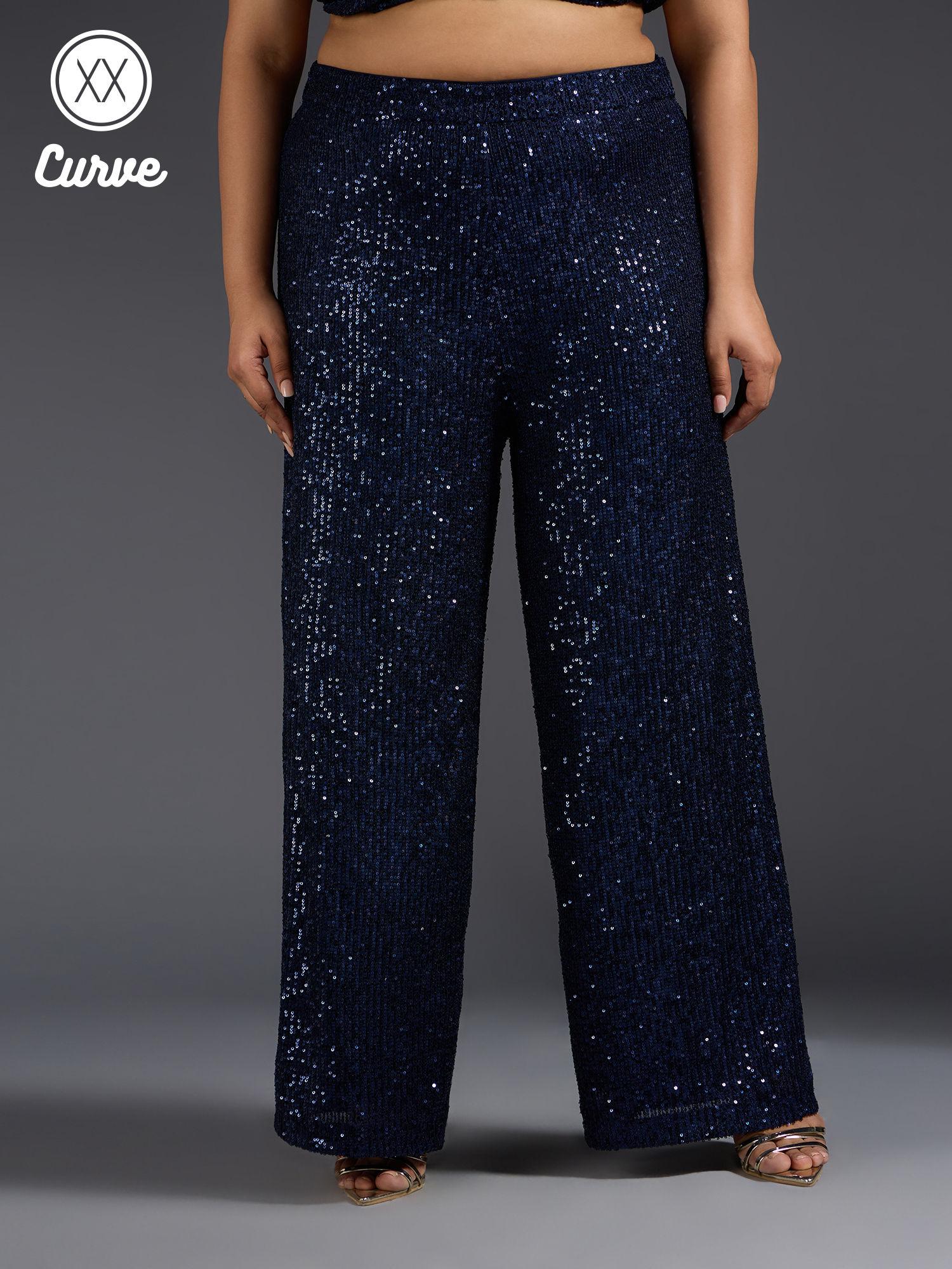 curve blue sequin straight fit pants