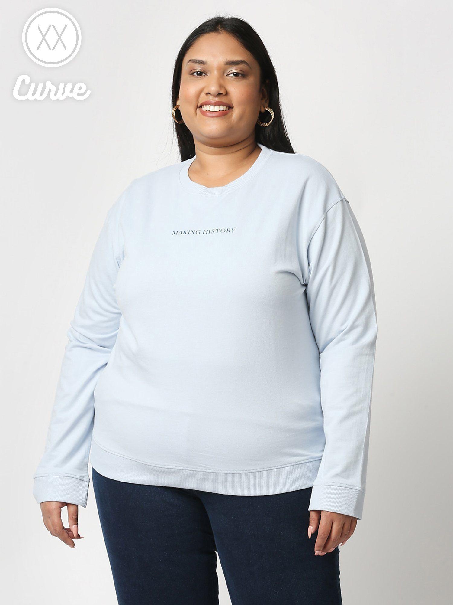 curve blue solid crew neck basics sweatshirt