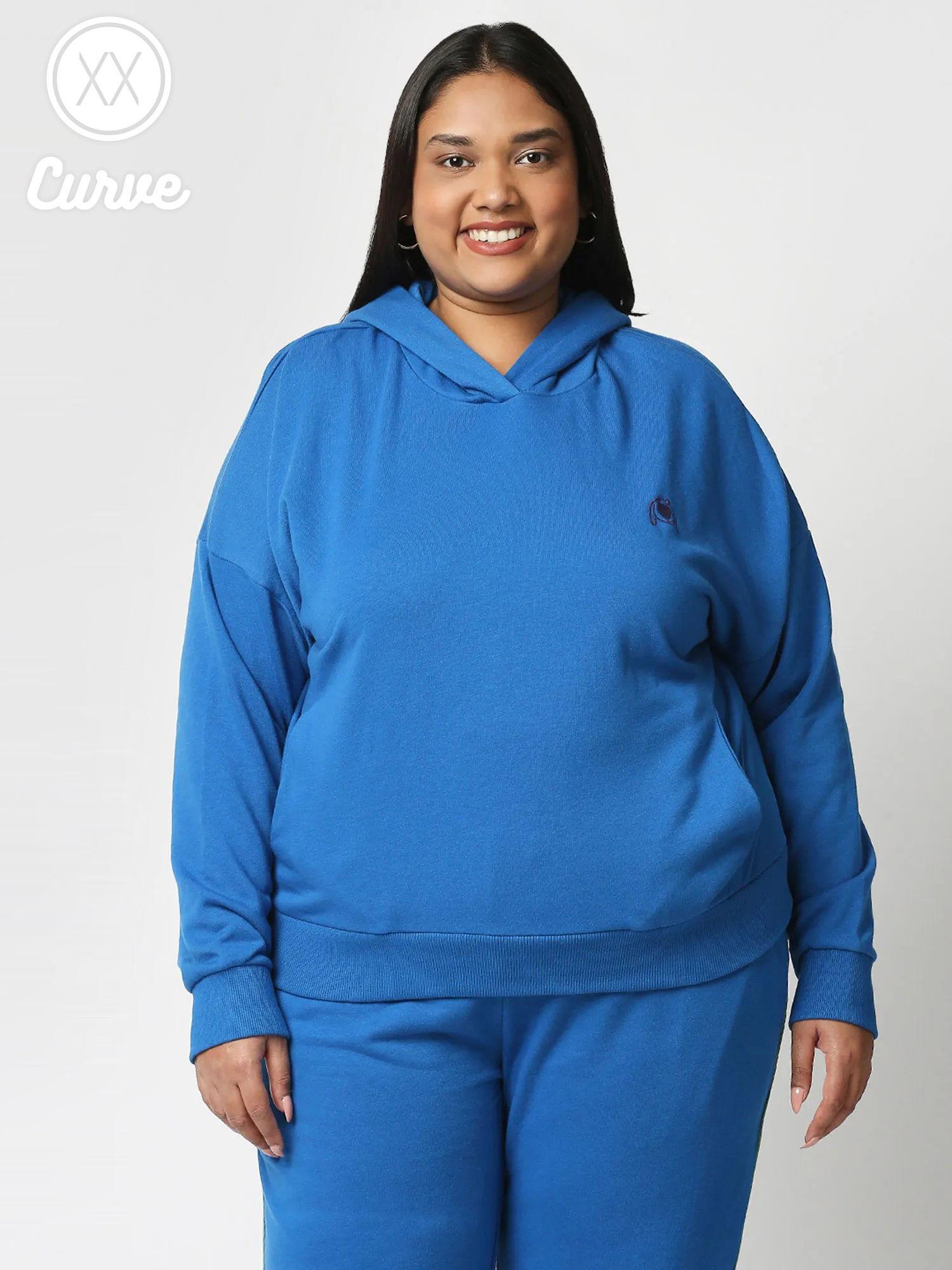 curve blue solid full sleeves basics hoodie