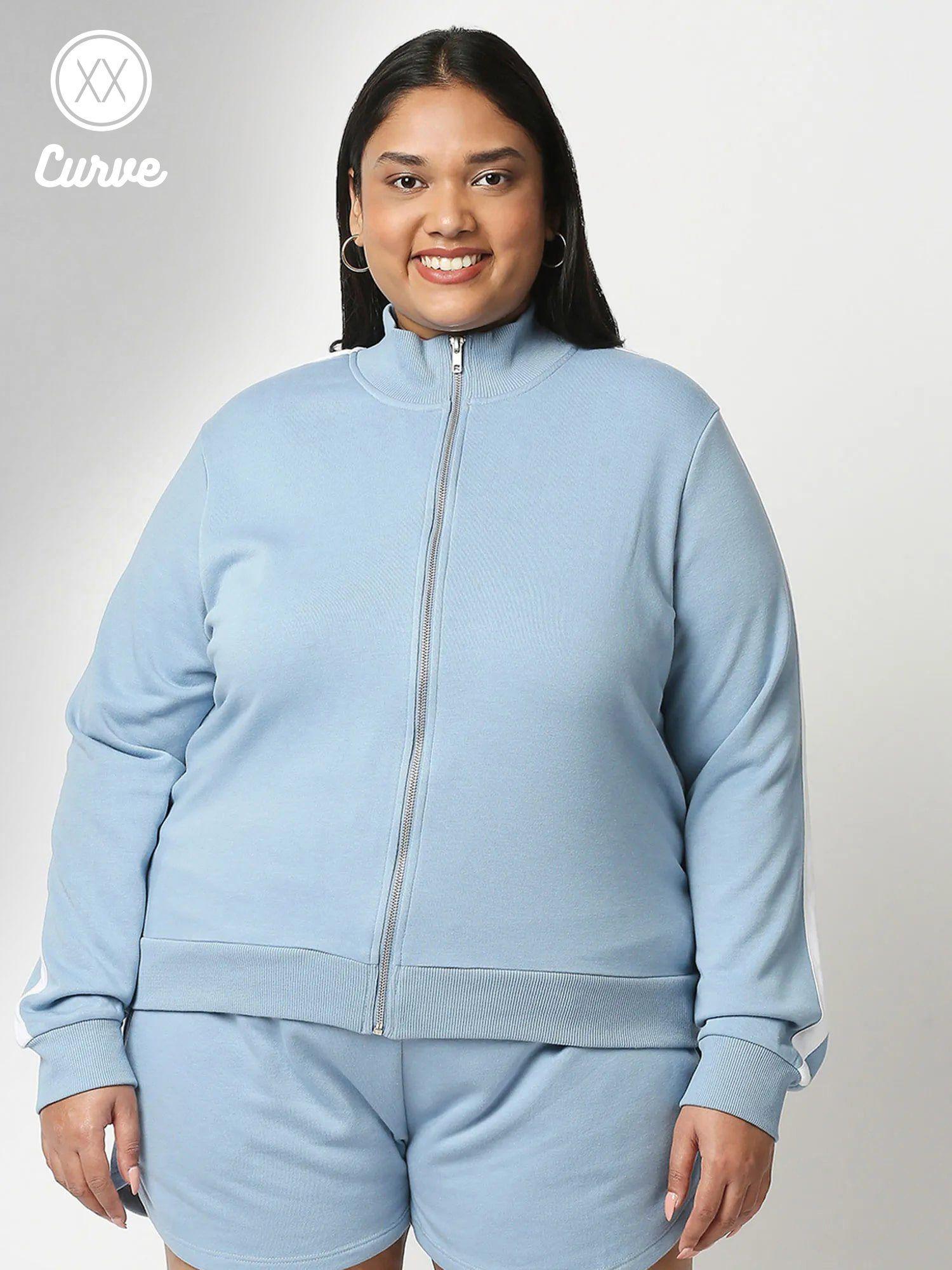 curve blue solid high neck basics sweatshirt