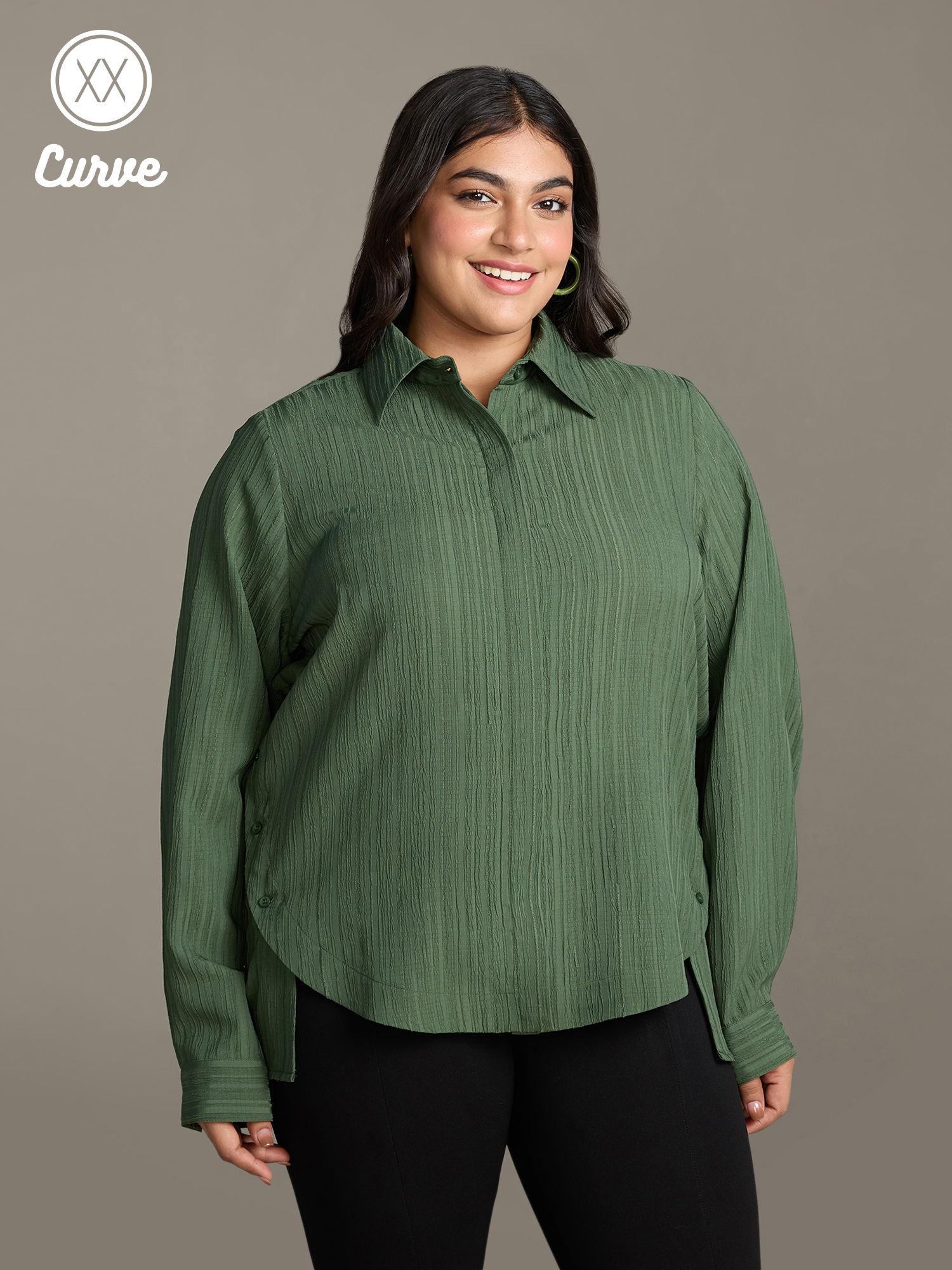 curve bottle green self design side buttons shirt