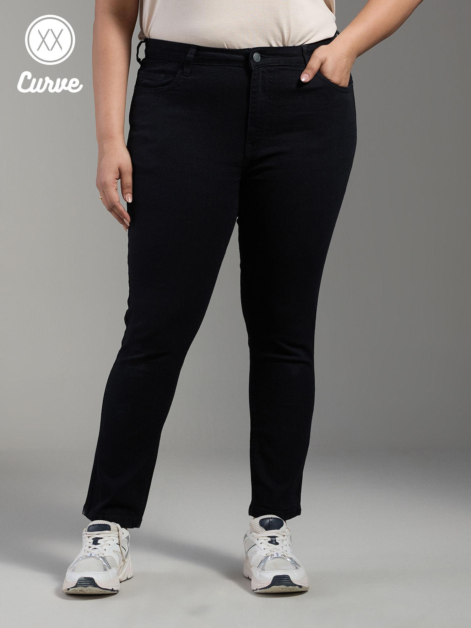 curve brigitte black solid ankle length skinny fit denim jeans