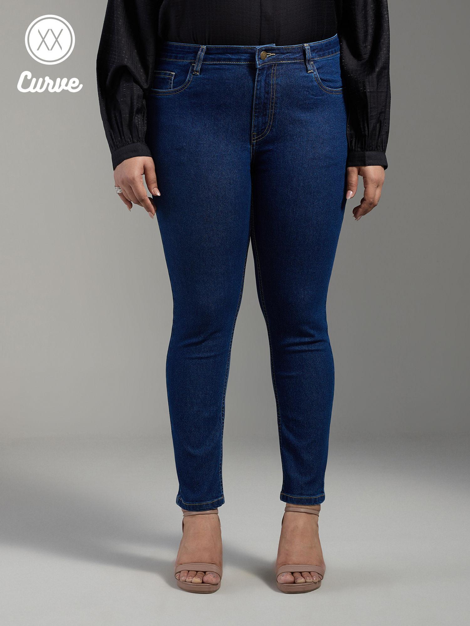 curve brigitte dark blue solid ankle length skinny fit jeans