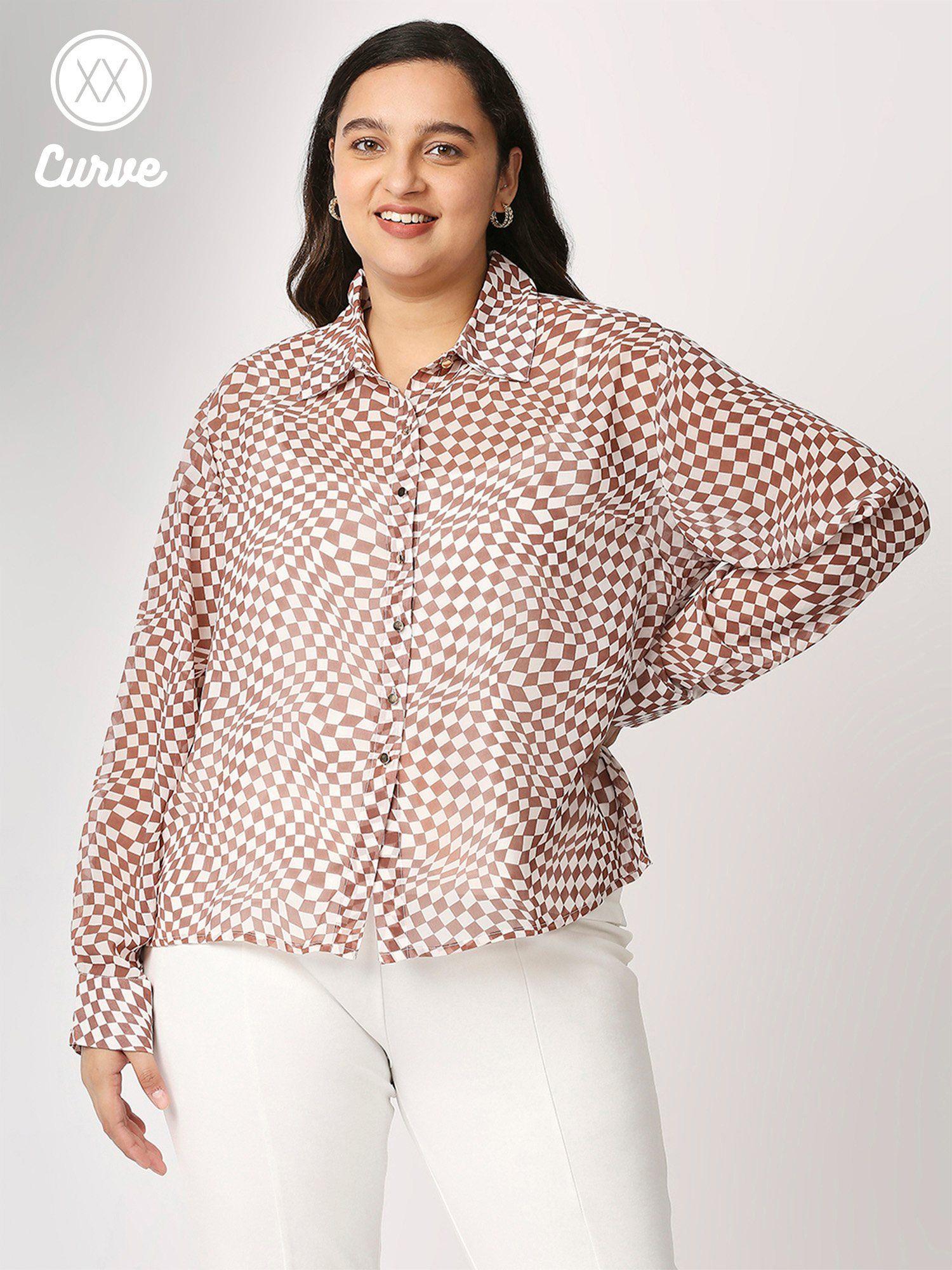 curve brown geometric printed casual shirt