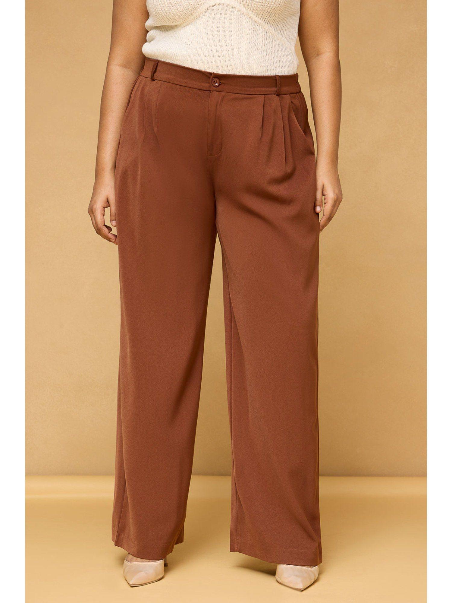 curve brown pleated korean pant