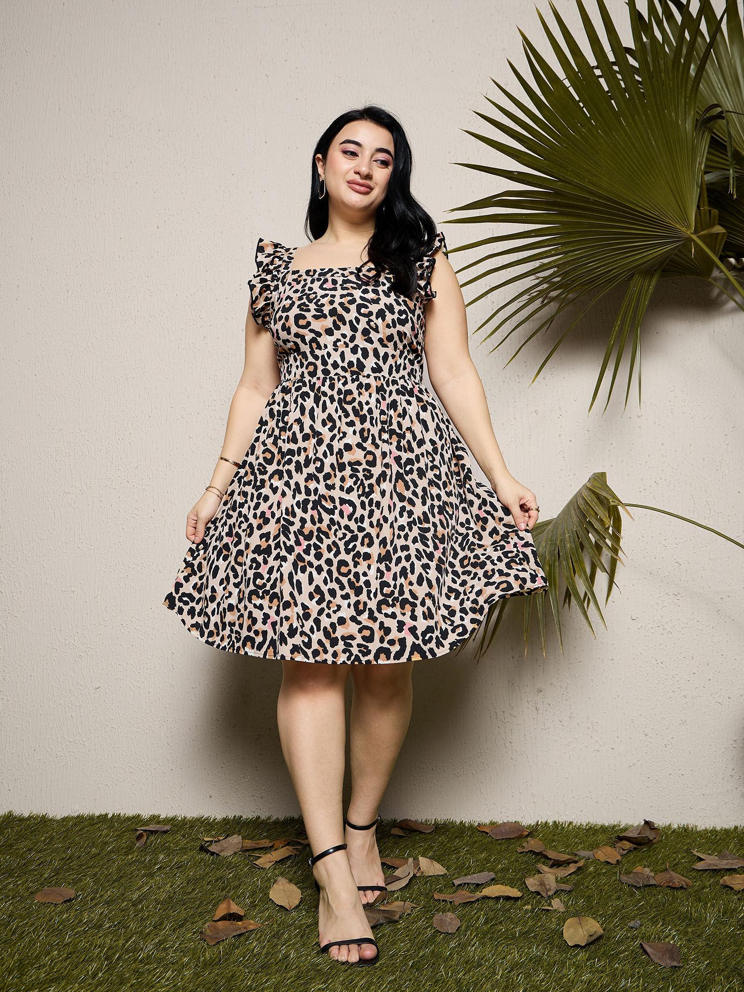 curve by kassually animal printed ruffled strap dress