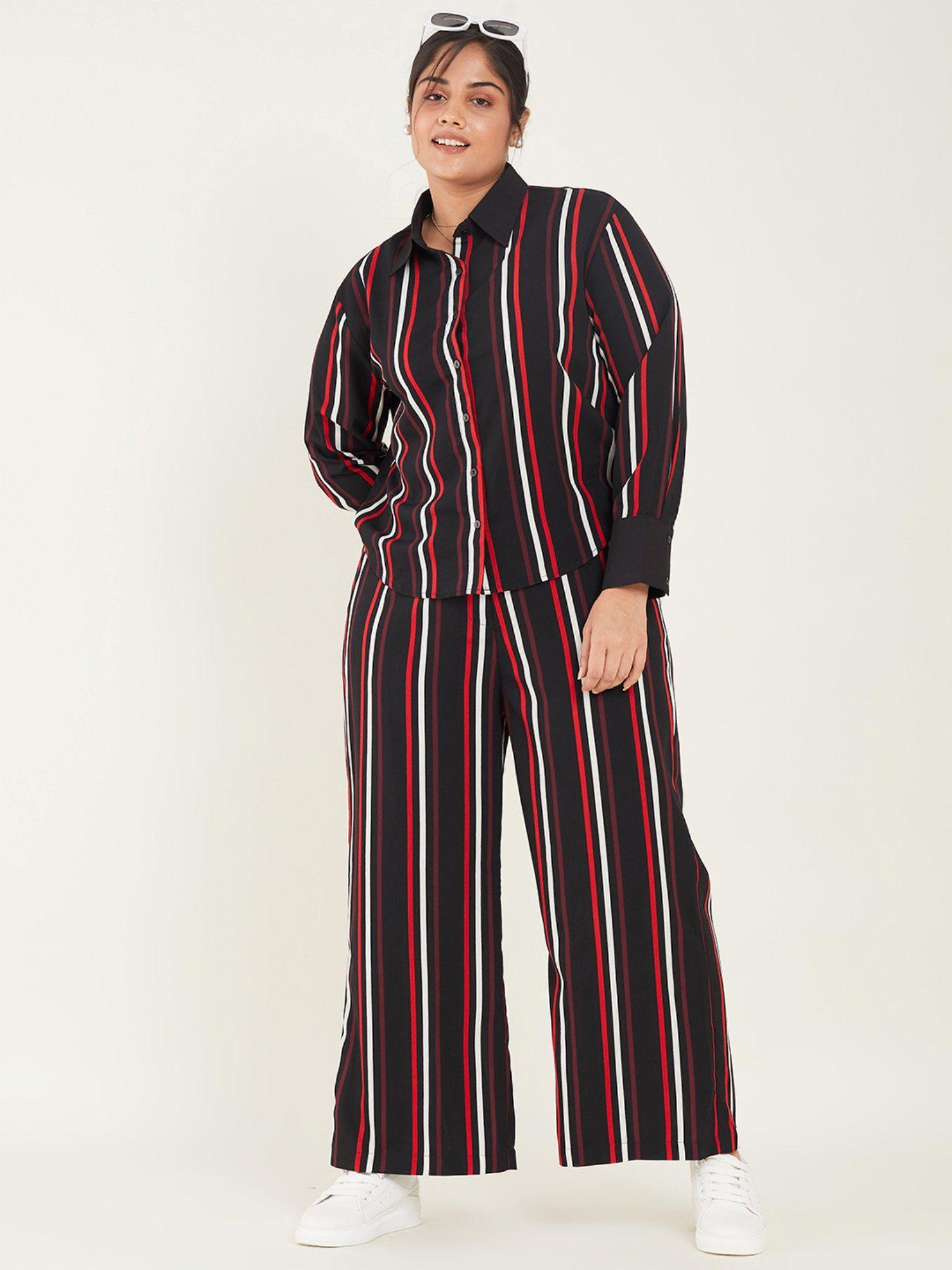 curve by kassually black & red stripe shirt with pant co-ord