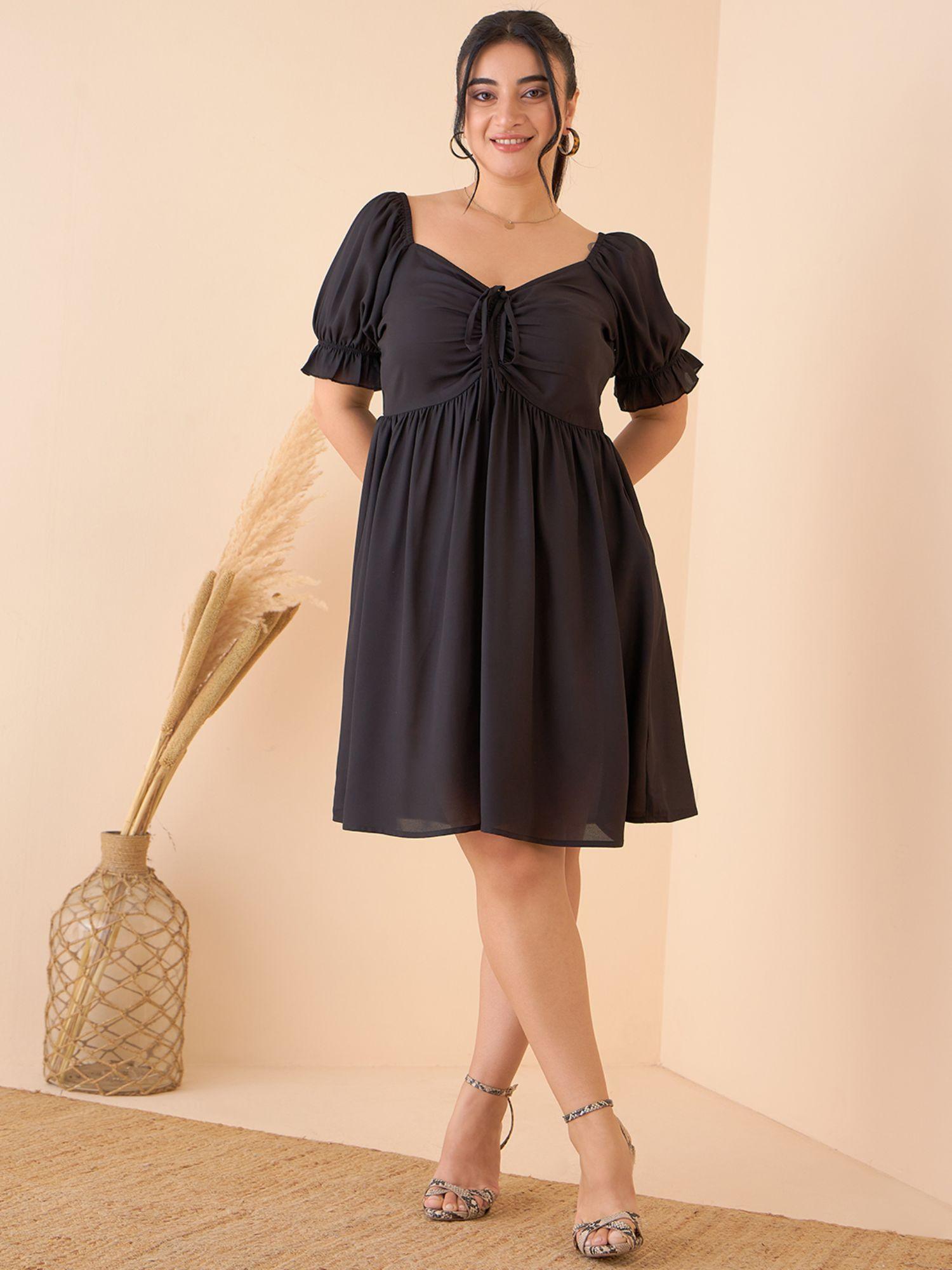 curve by kassually black front russhing skater dress