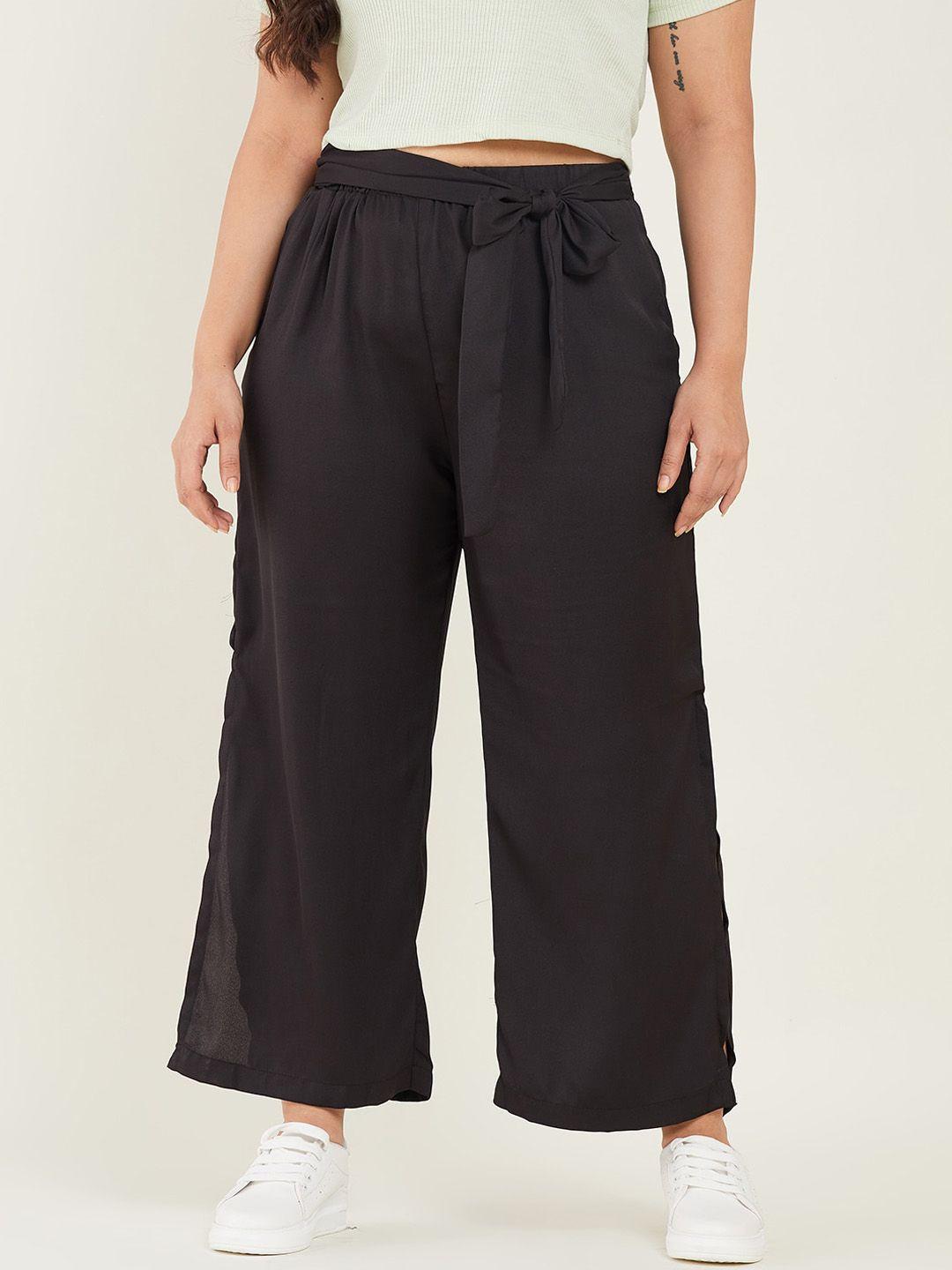 curve by kassually black relaxed loose fit parallel trousers with slit