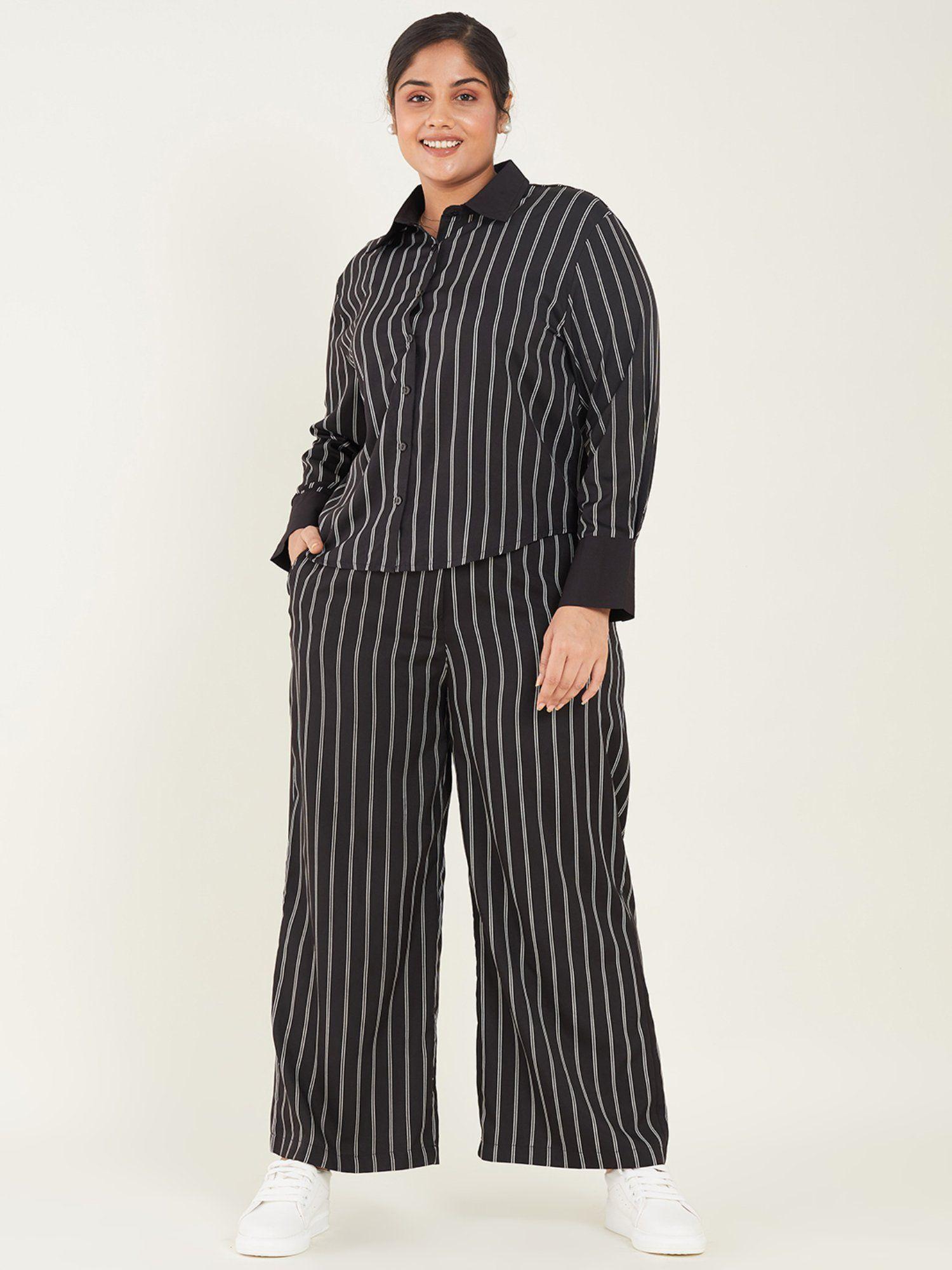 curve by kassually black stripe shirt with pant co-ord