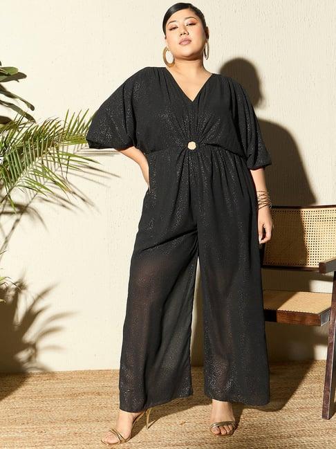 curve by kassually black textured jumpsuit