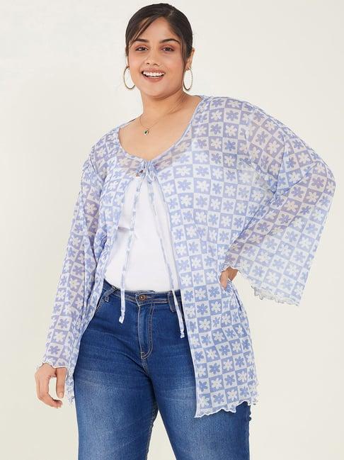 curve by kassually blue & white floral print shrug