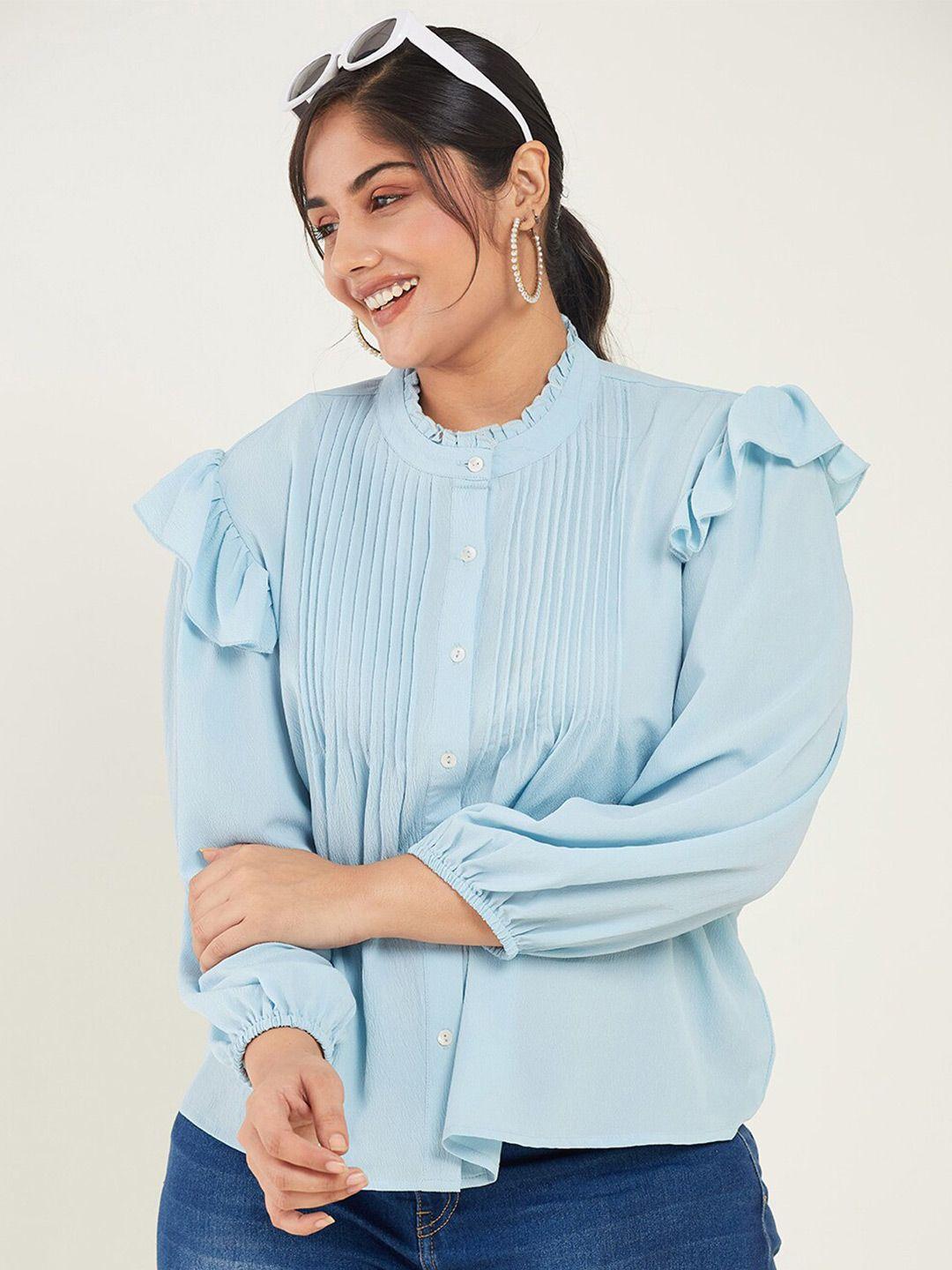 curve by kassually blue high neck puff sleeves shirt style top