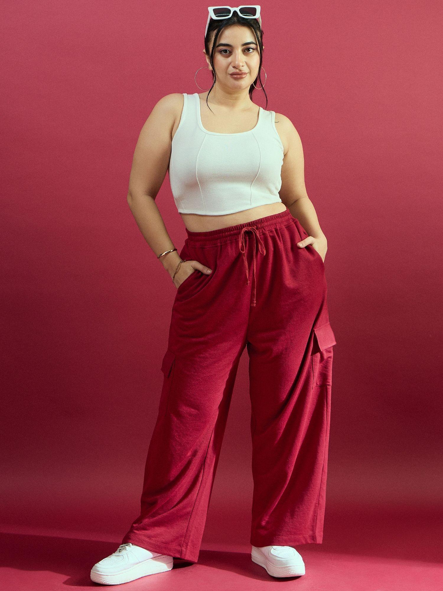 curve by kassually elasticated straight red cargo pant