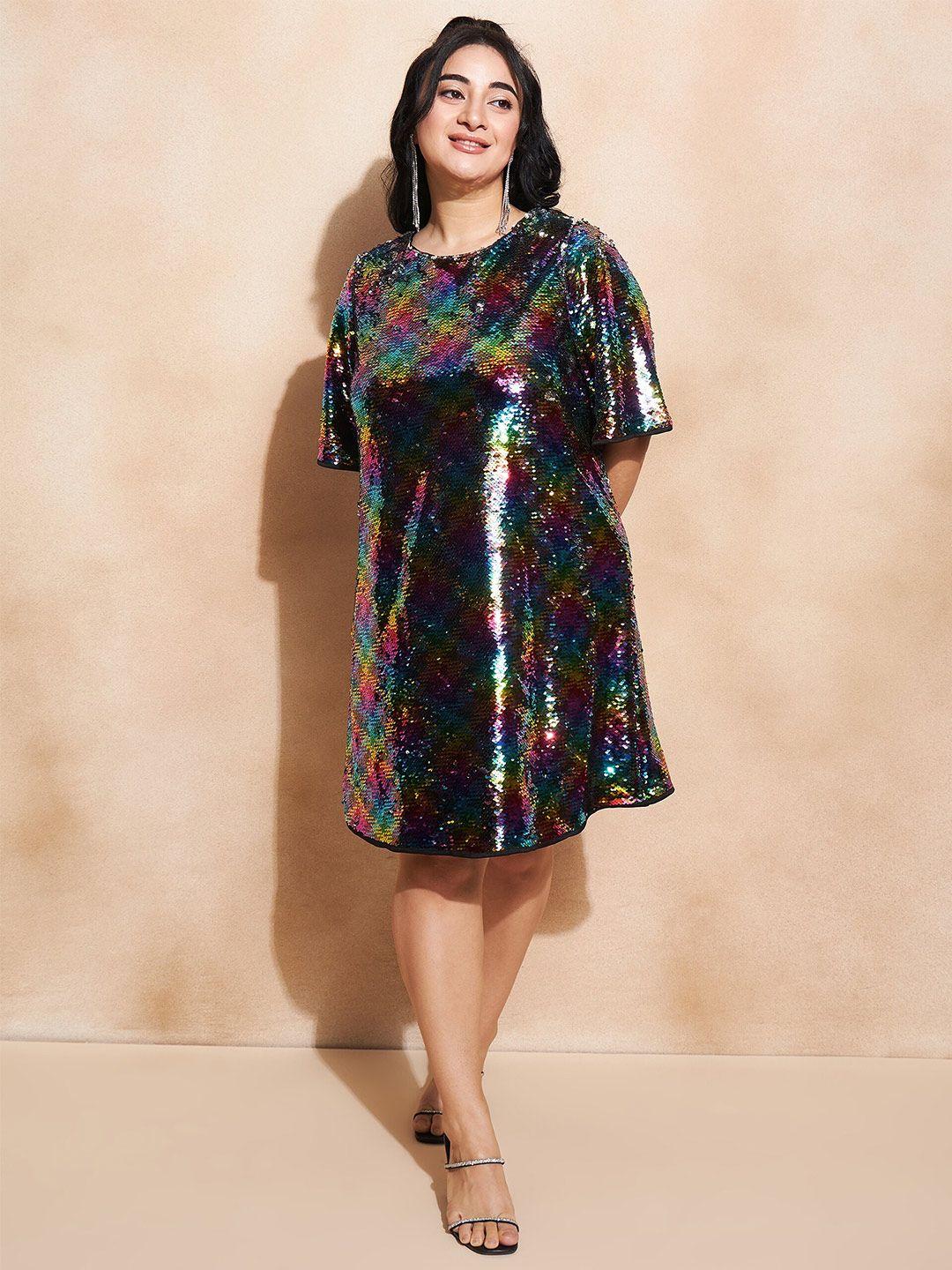 curve by kassually floral print flared sleeve a-line dress