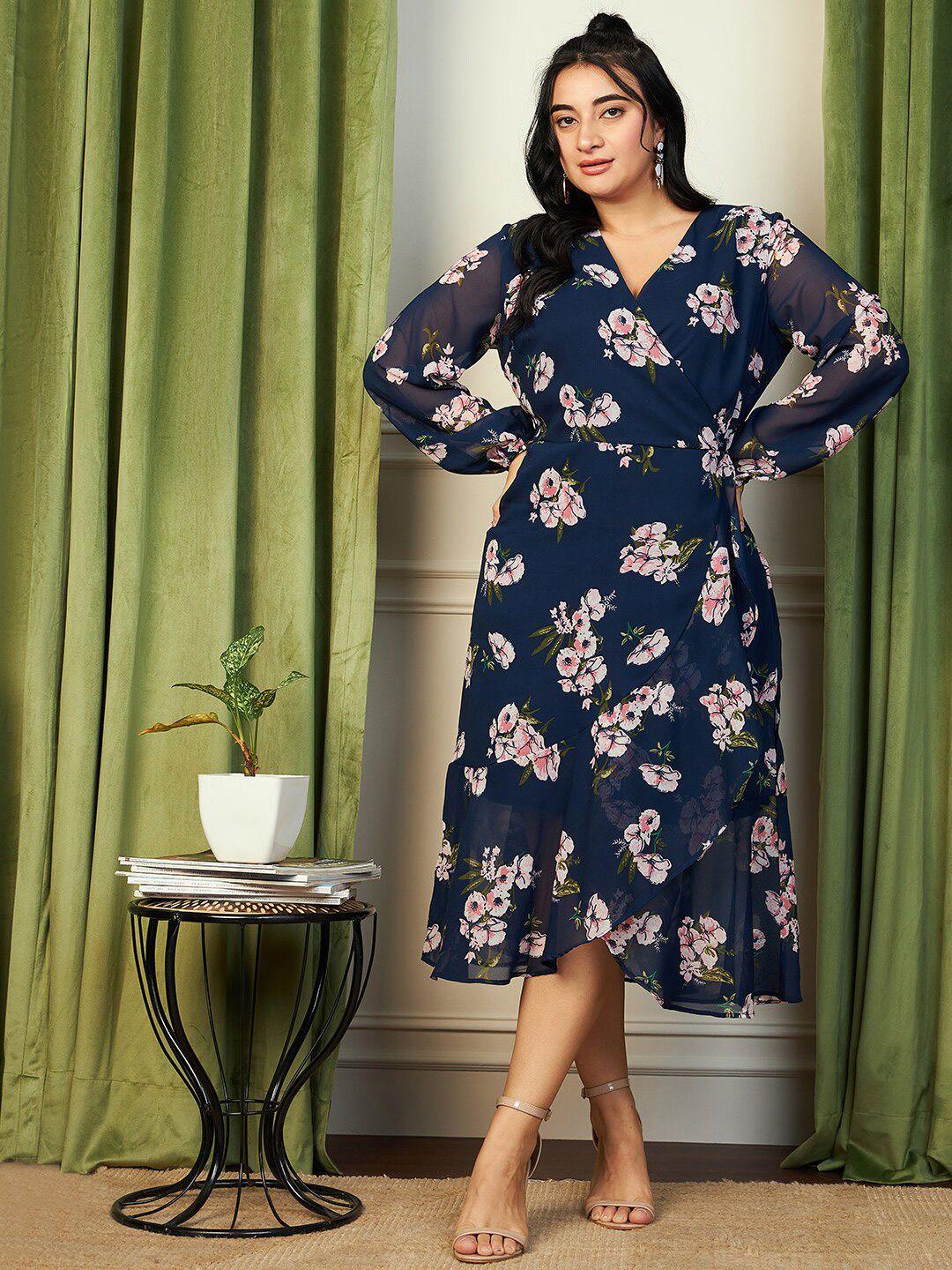 curve by kassually floral printed ruffled georgette wrap dress