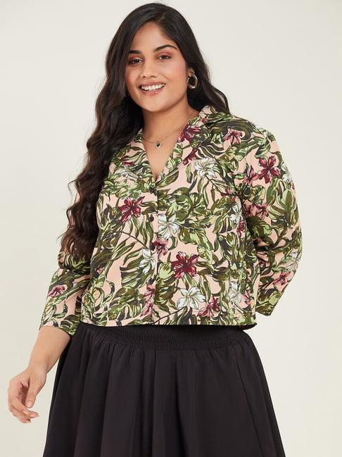 curve by kassually green & beige floral print shirt