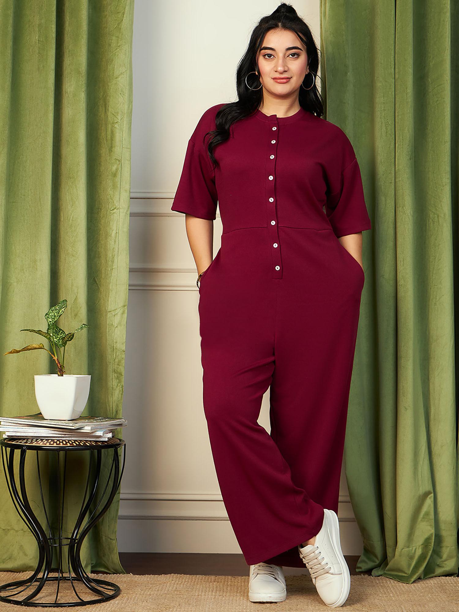 curve by kassually half sleeves front open round neck jumpsuit