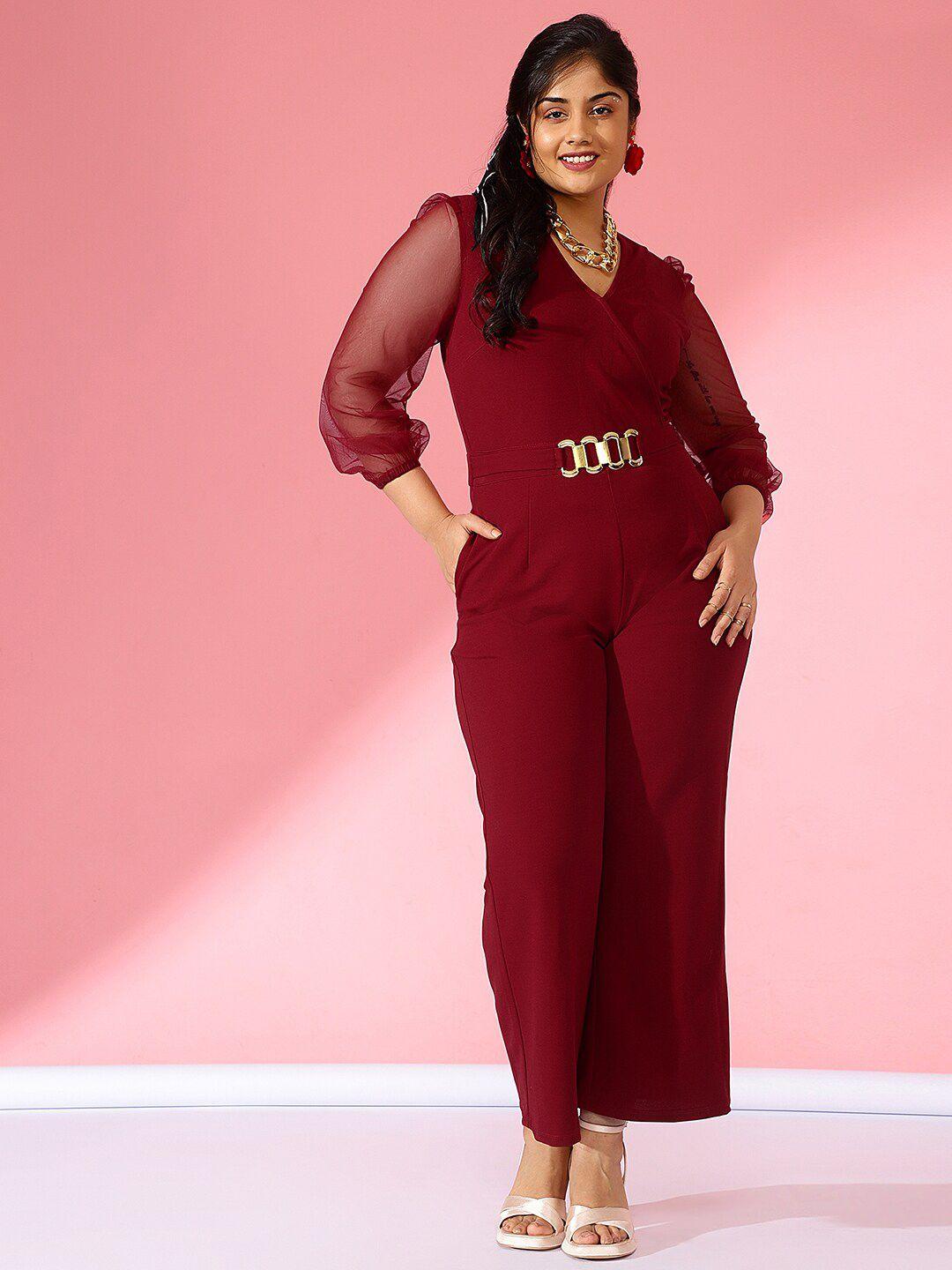 curve by kassually maroon & gold-toned basic jumpsuit