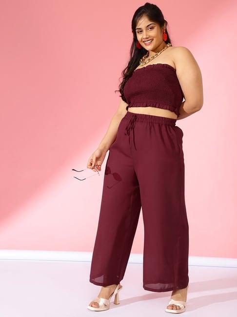 curve by kassually maroon maxi crop top with pants