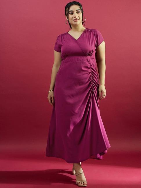 curve by kassually maroon regular fit midi dress