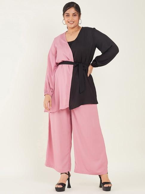 curve by kassually pink & black maxi top with pants & belt