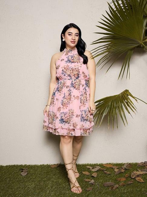 curve by kassually pink floral print a line dress