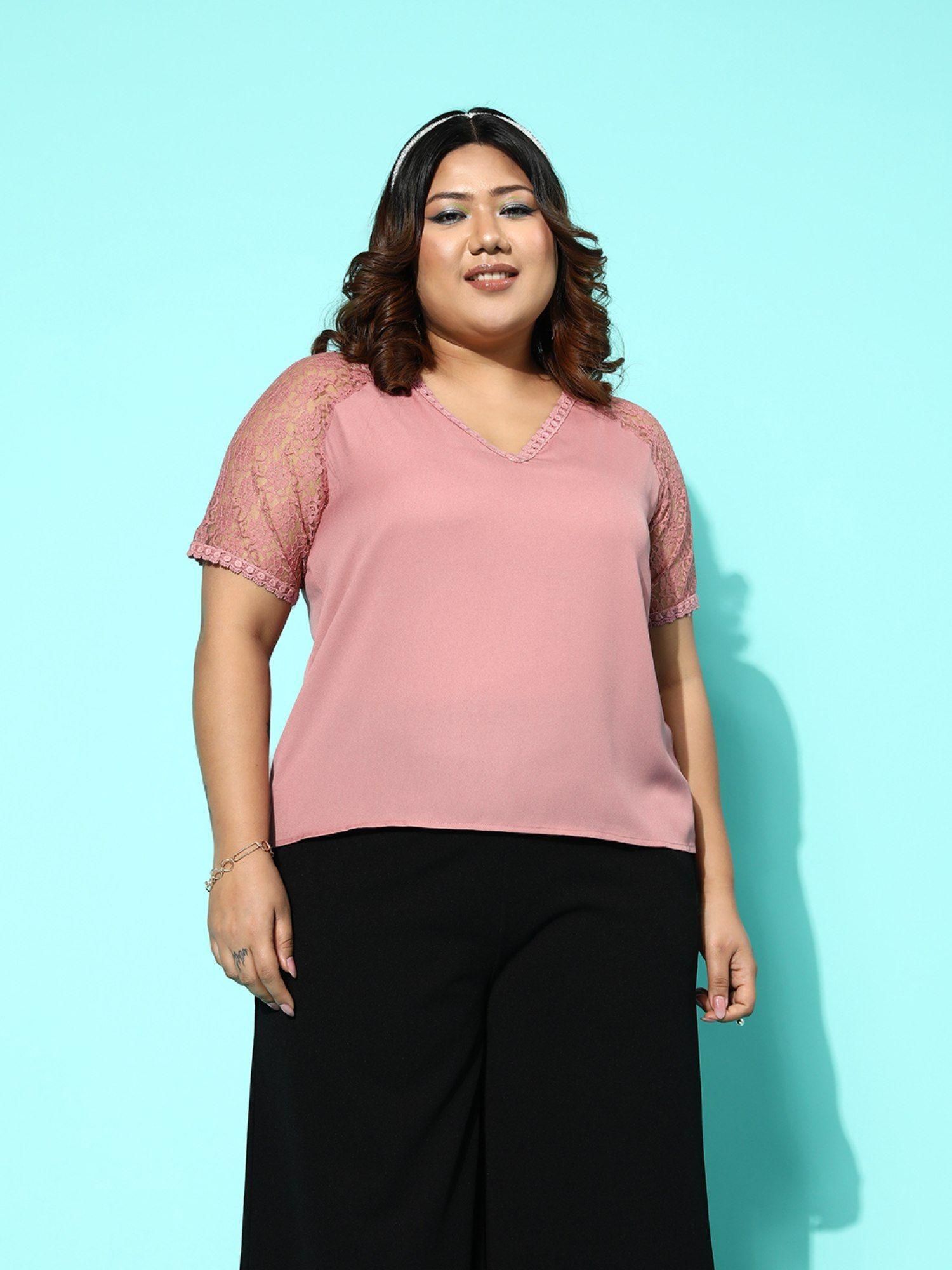 curve by kassually pink v-neck half sleeve top