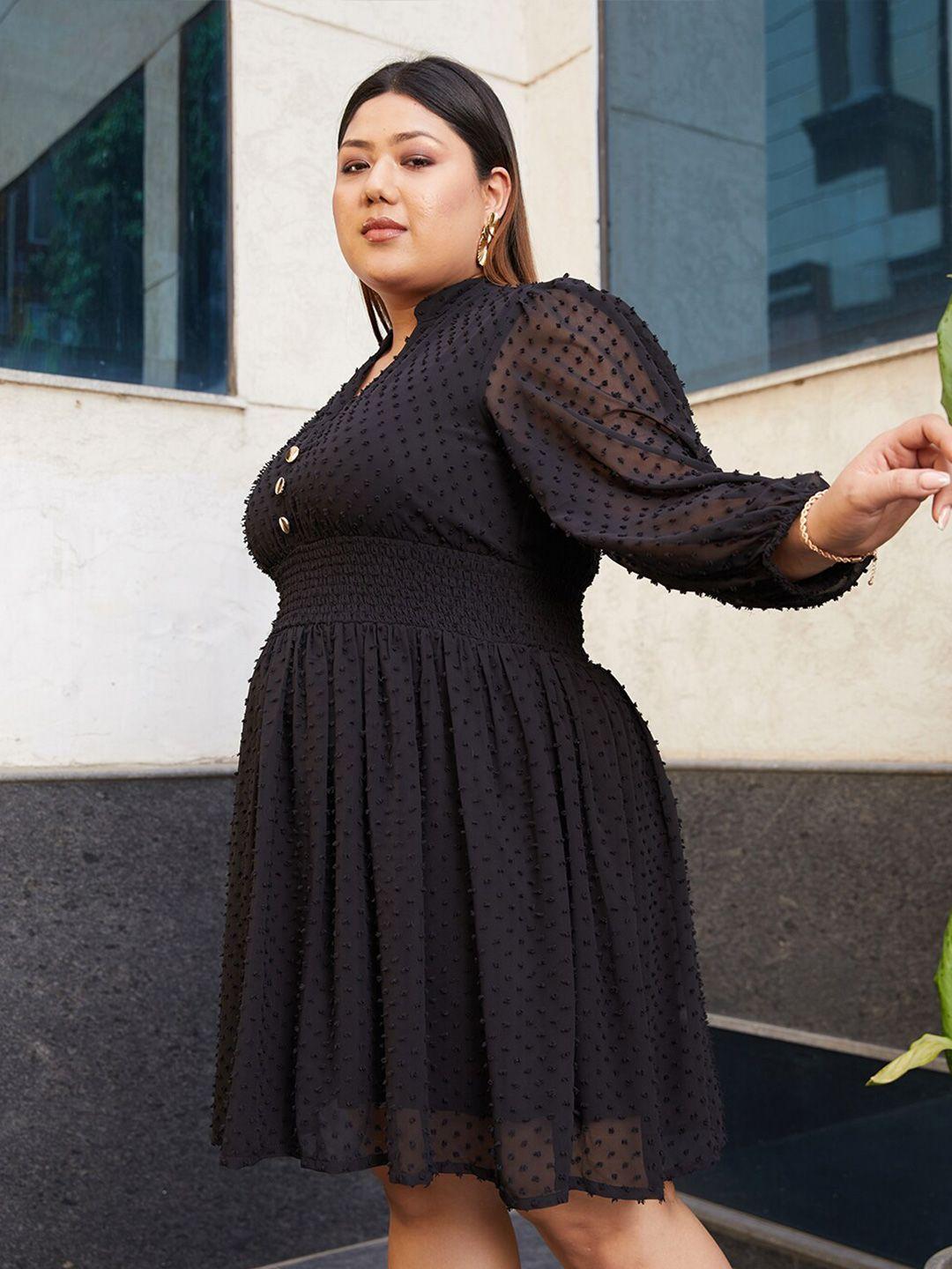 curve by kassually puff sleeve georgette fit & flare dress