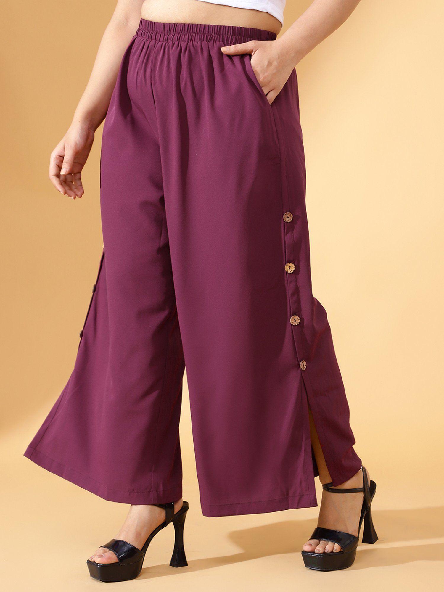 curve by kassually purple wide leg pant with side button opening