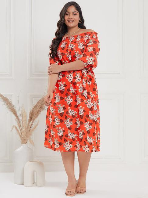 curve by kassually red floral print a line dress