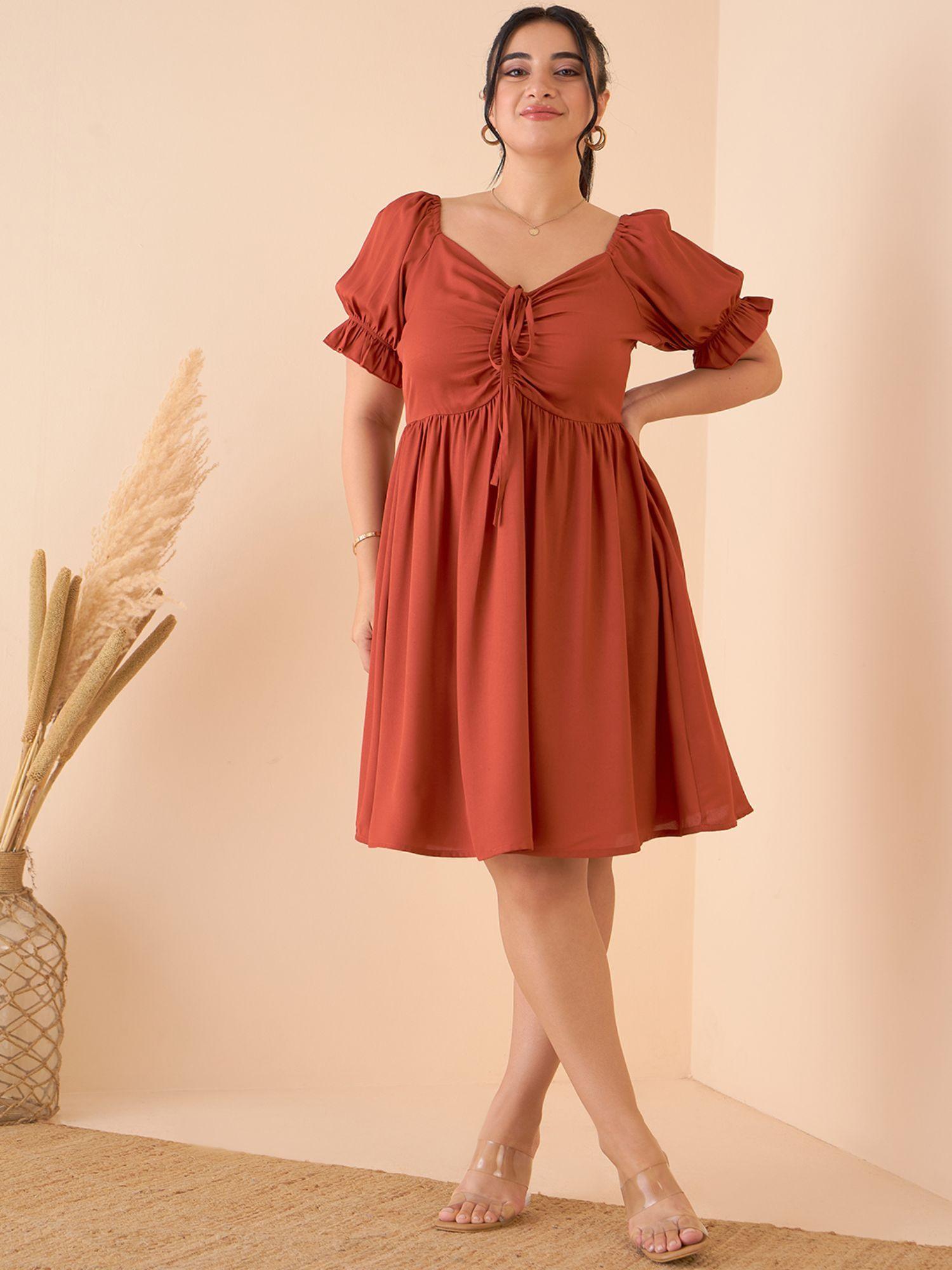 curve by kassually rust front russhing skater dress