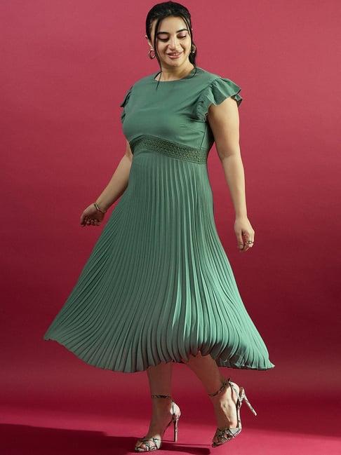 curve by kassually sage green regular fit midi dress