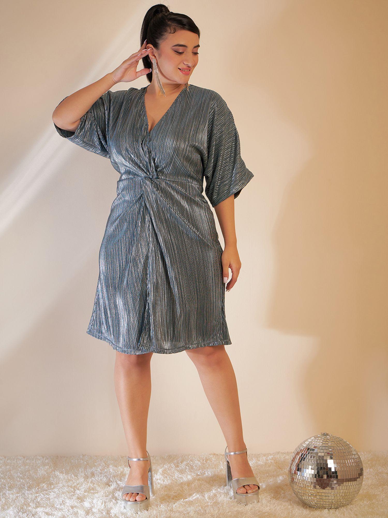 curve by kassually self design front knot platted grey metallic dress