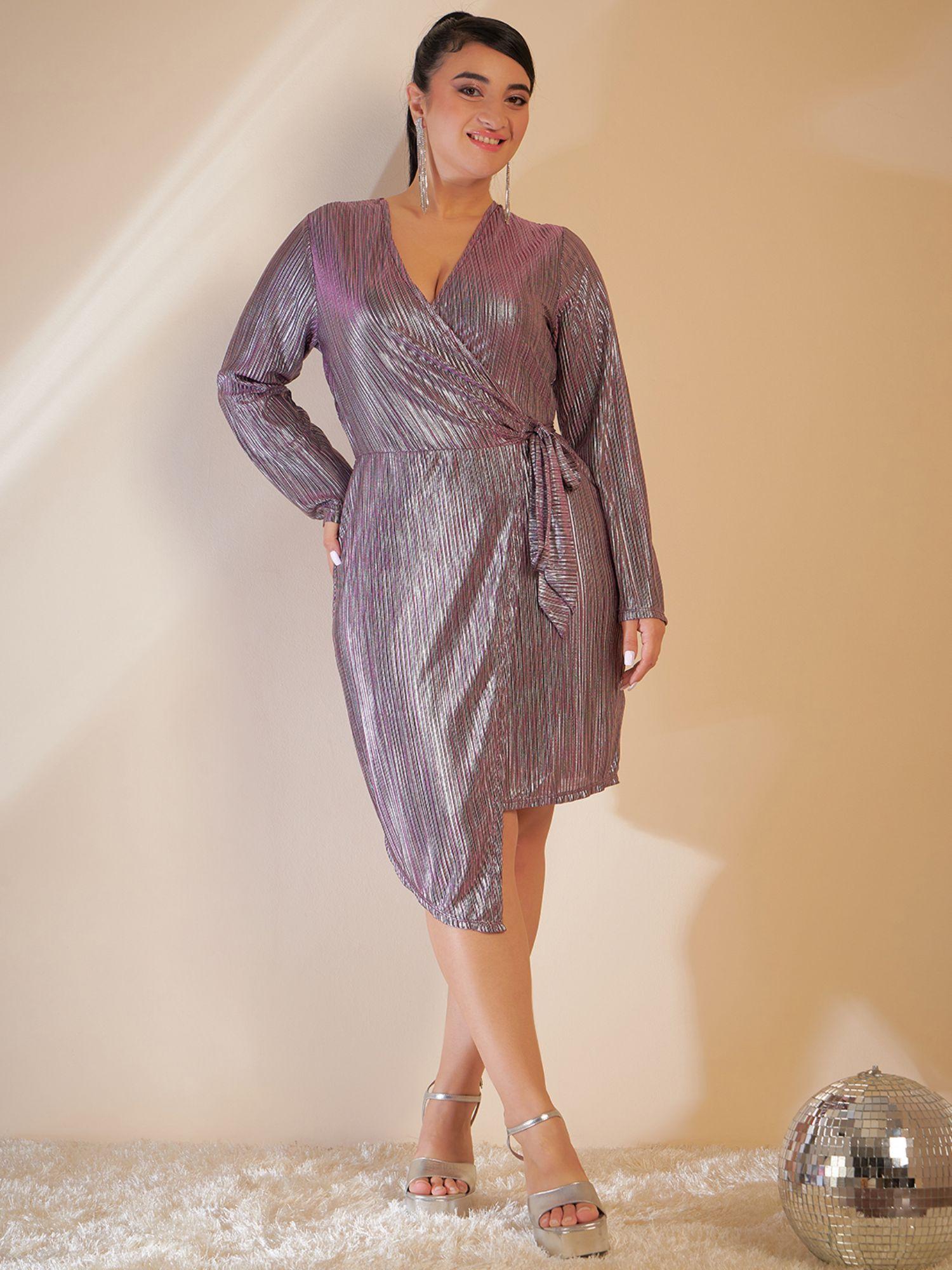 curve by kassually self design purple metallic platted wrap dress
