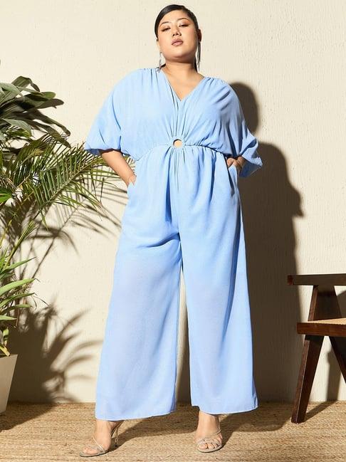 curve by kassually sky blue regular fit maxi jumpsuit