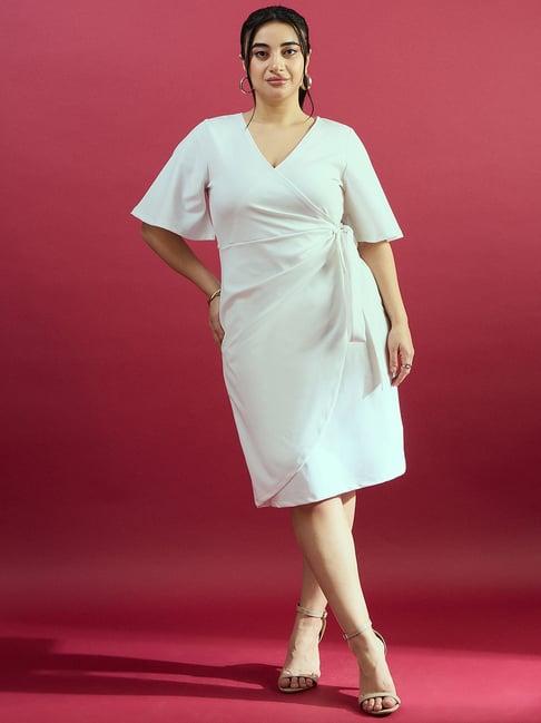 curve by kassually white regular fit wrap dress