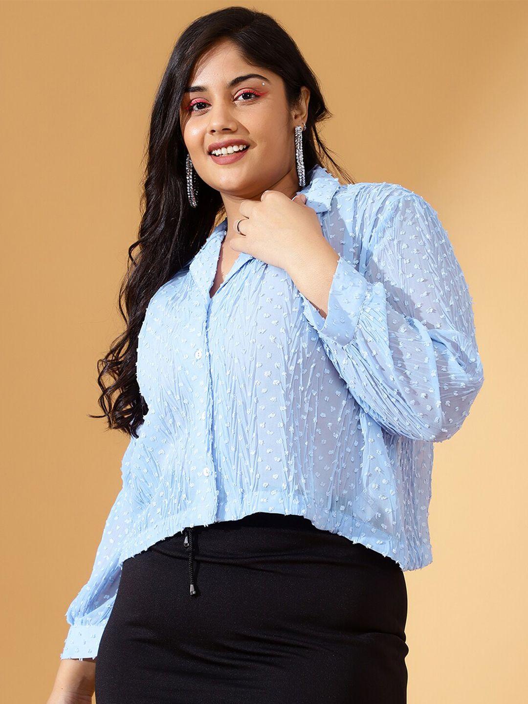 curve by kassually women blue sheer striped casual shirt