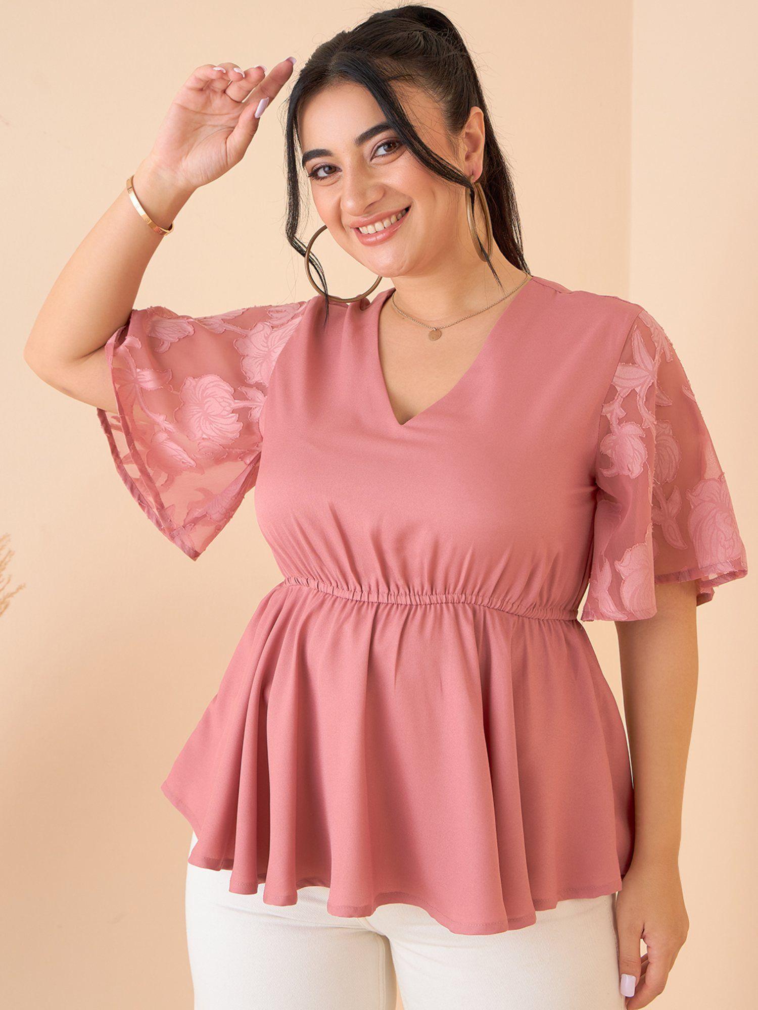 curve by kassually women pink flared sleeve peplum top