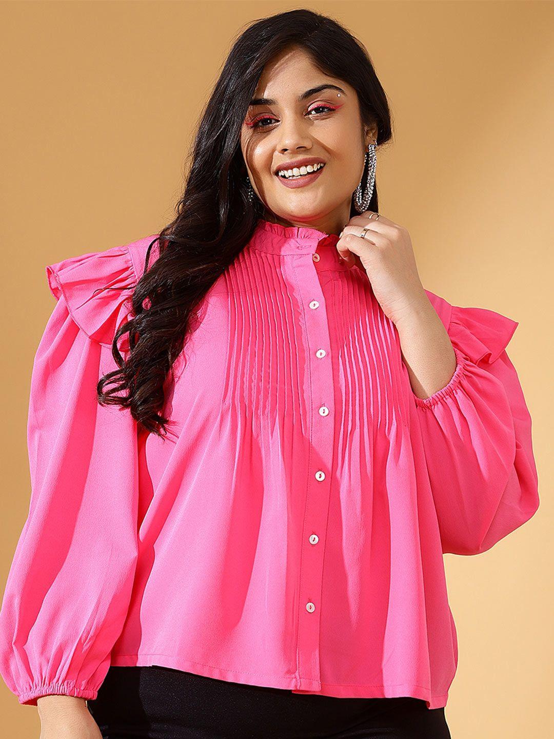 curve by kassually women pink opaque casual shirt